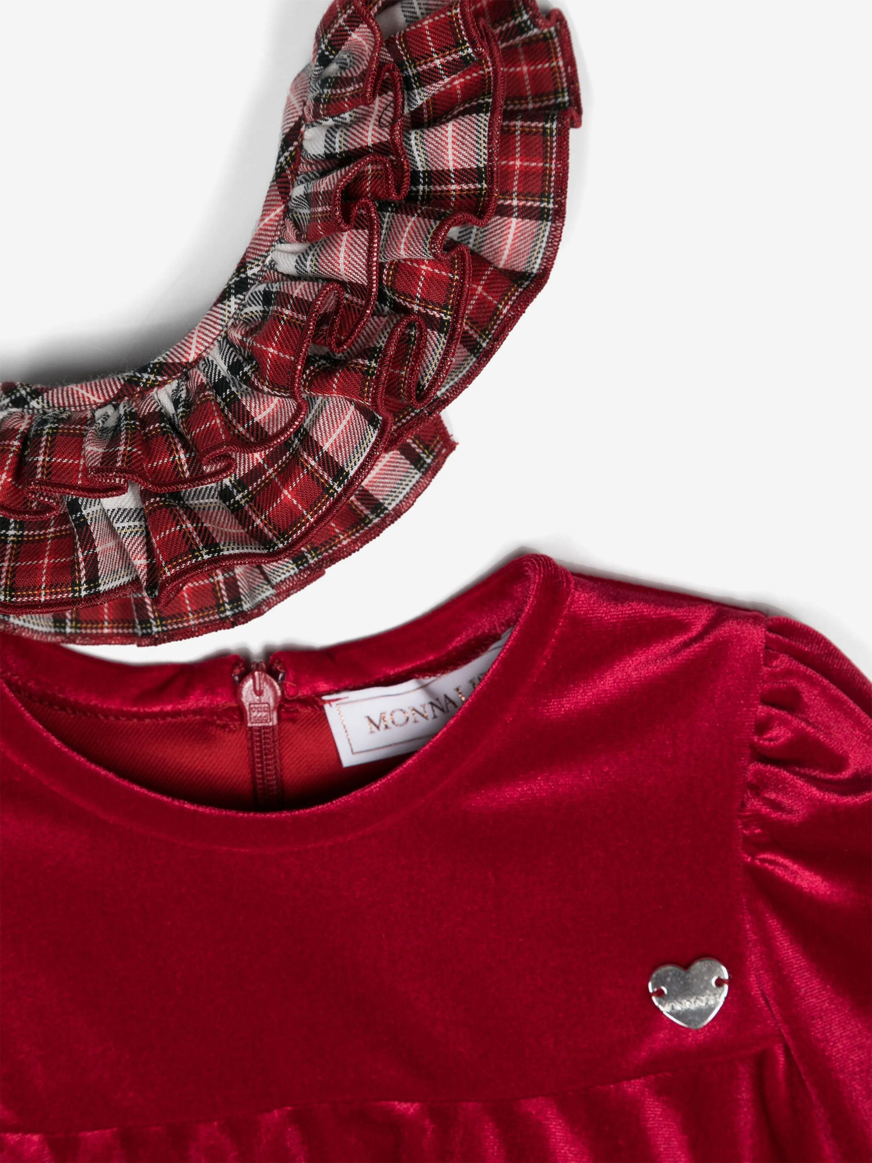 Monnalisa Baby Girls Dress With Tartan Collar in Red