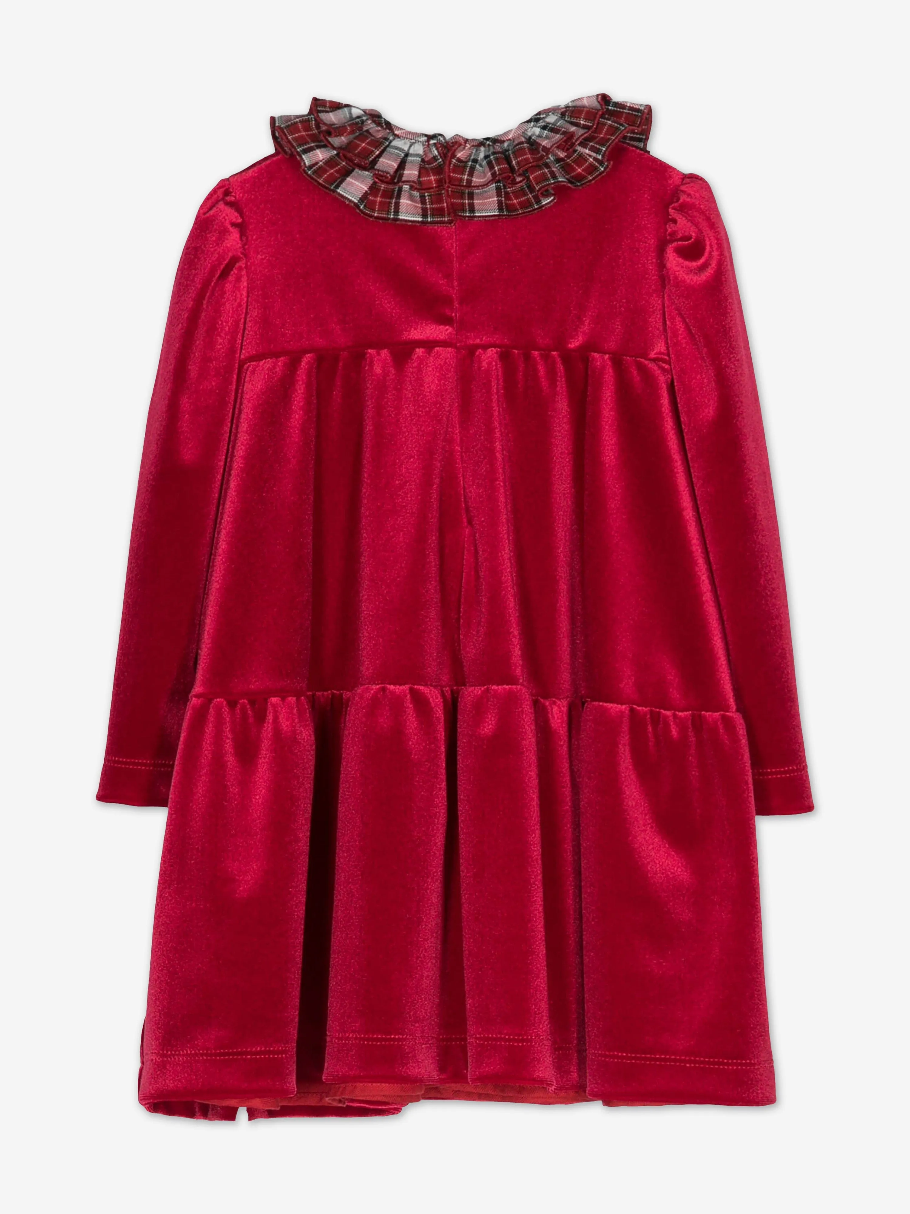 Monnalisa Baby Girls Dress With Tartan Collar in Red