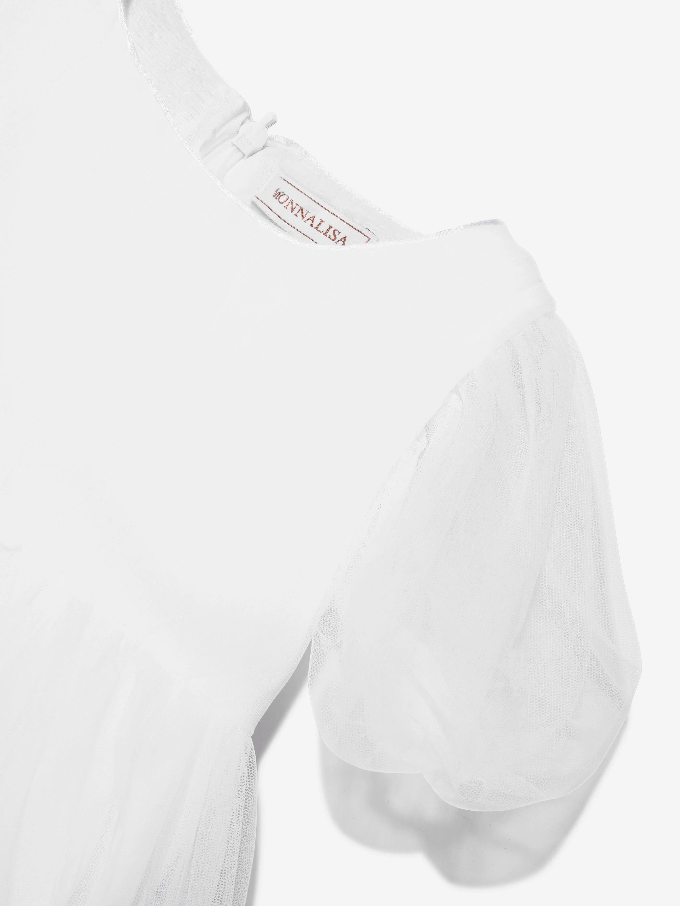 Monnalisa Girls Embroidered Cherry Tulle Dress In White