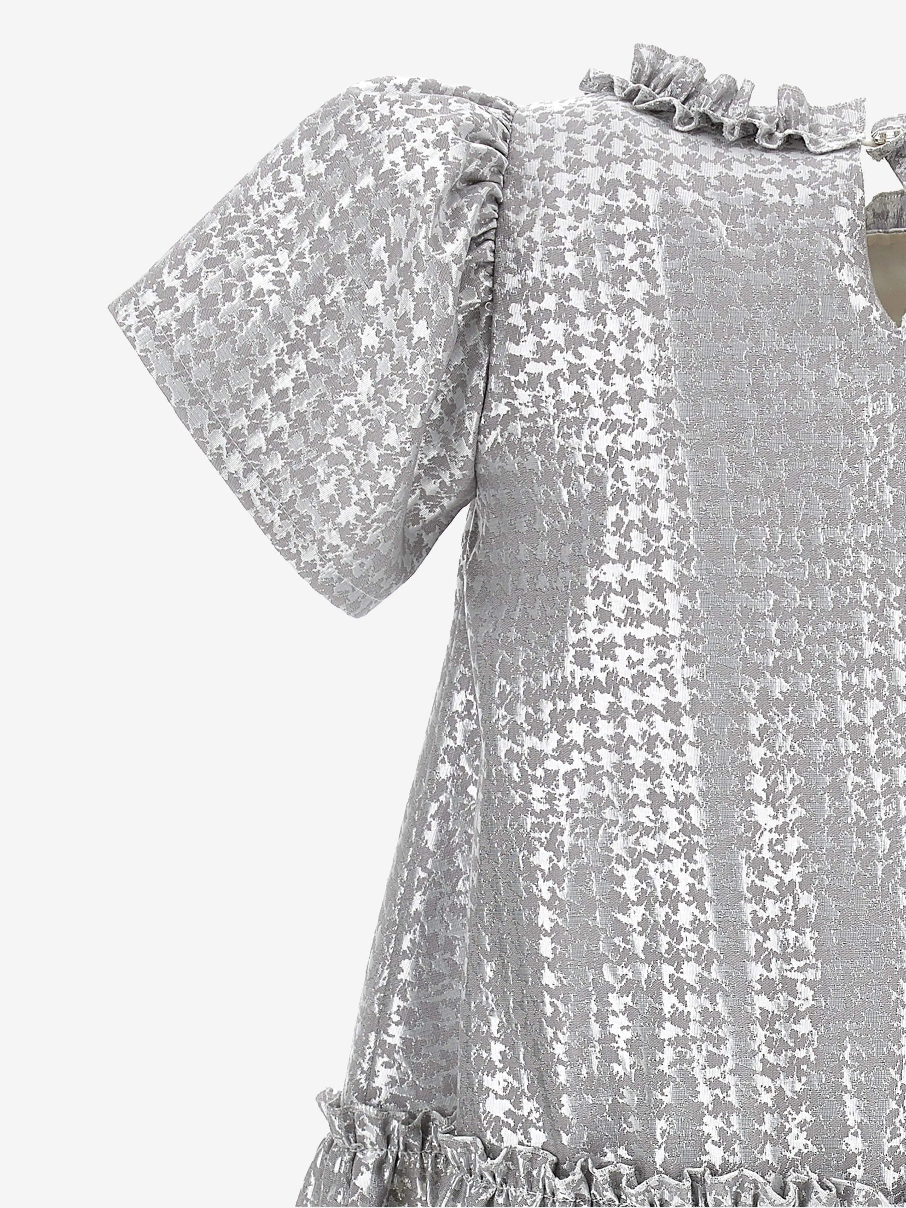 Monnalisa Girls Houndstooth Jacquard Dress in Silver