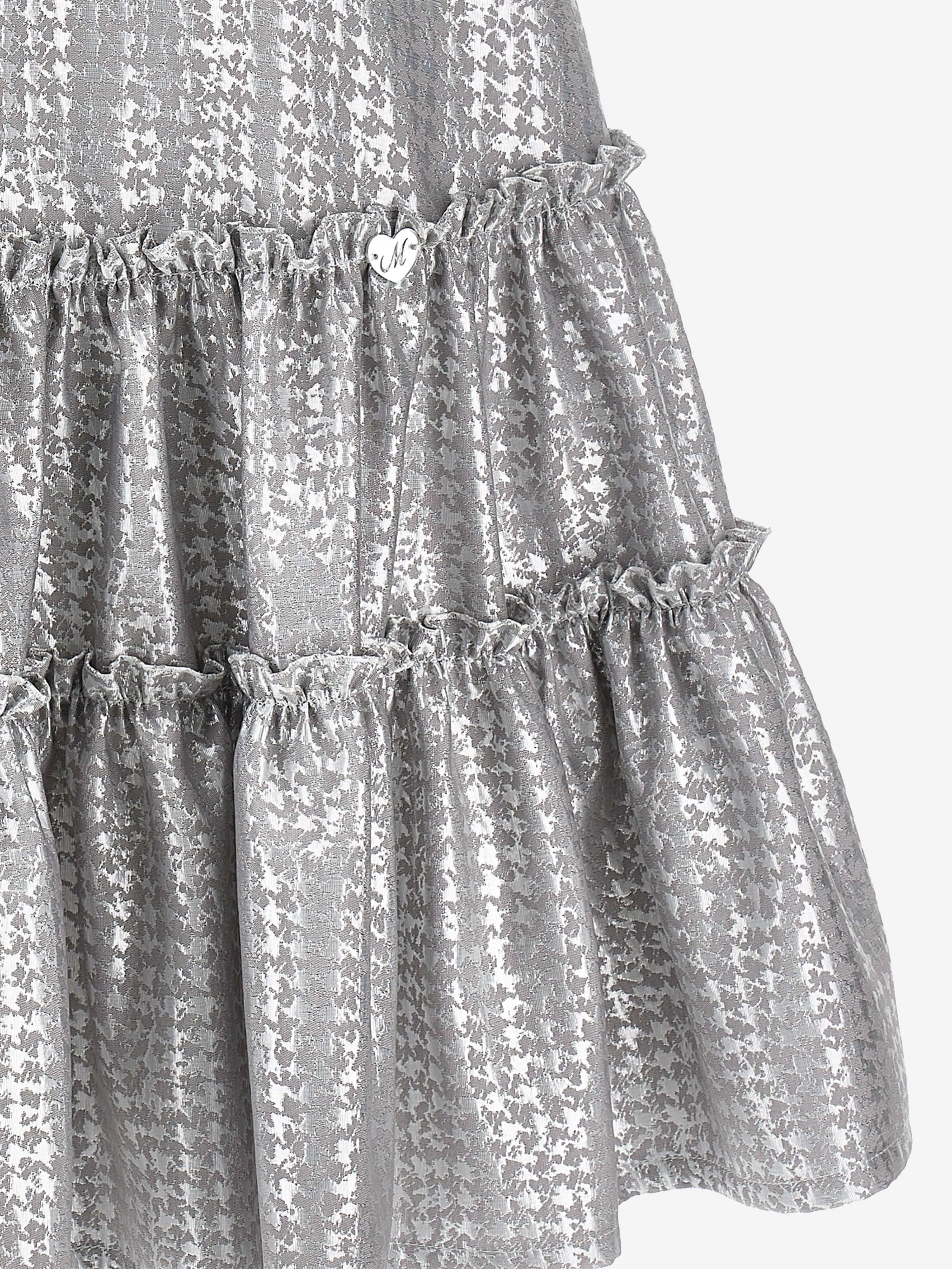 Monnalisa Girls Houndstooth Jacquard Dress in Silver