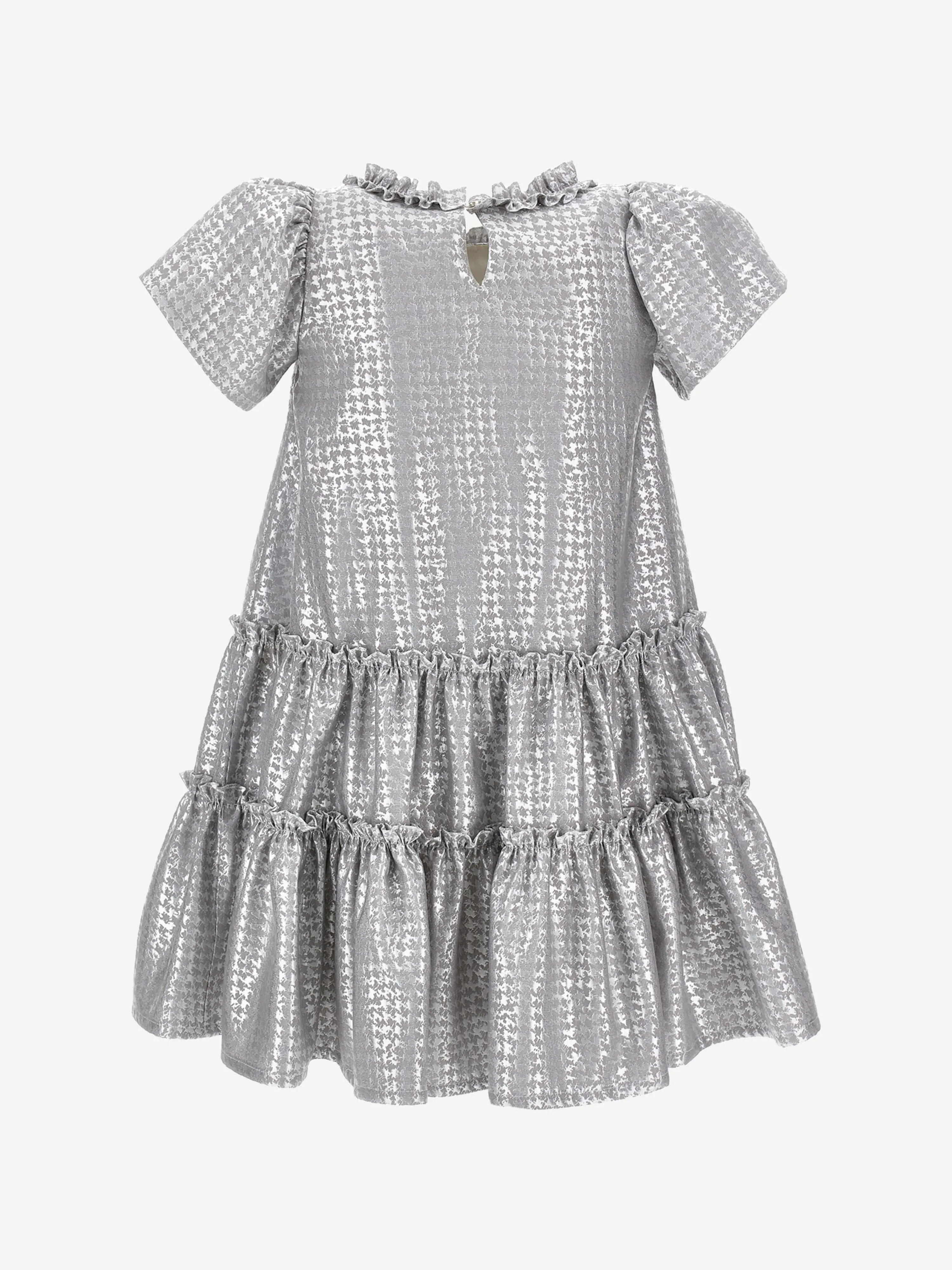 Monnalisa Girls Houndstooth Jacquard Dress in Silver