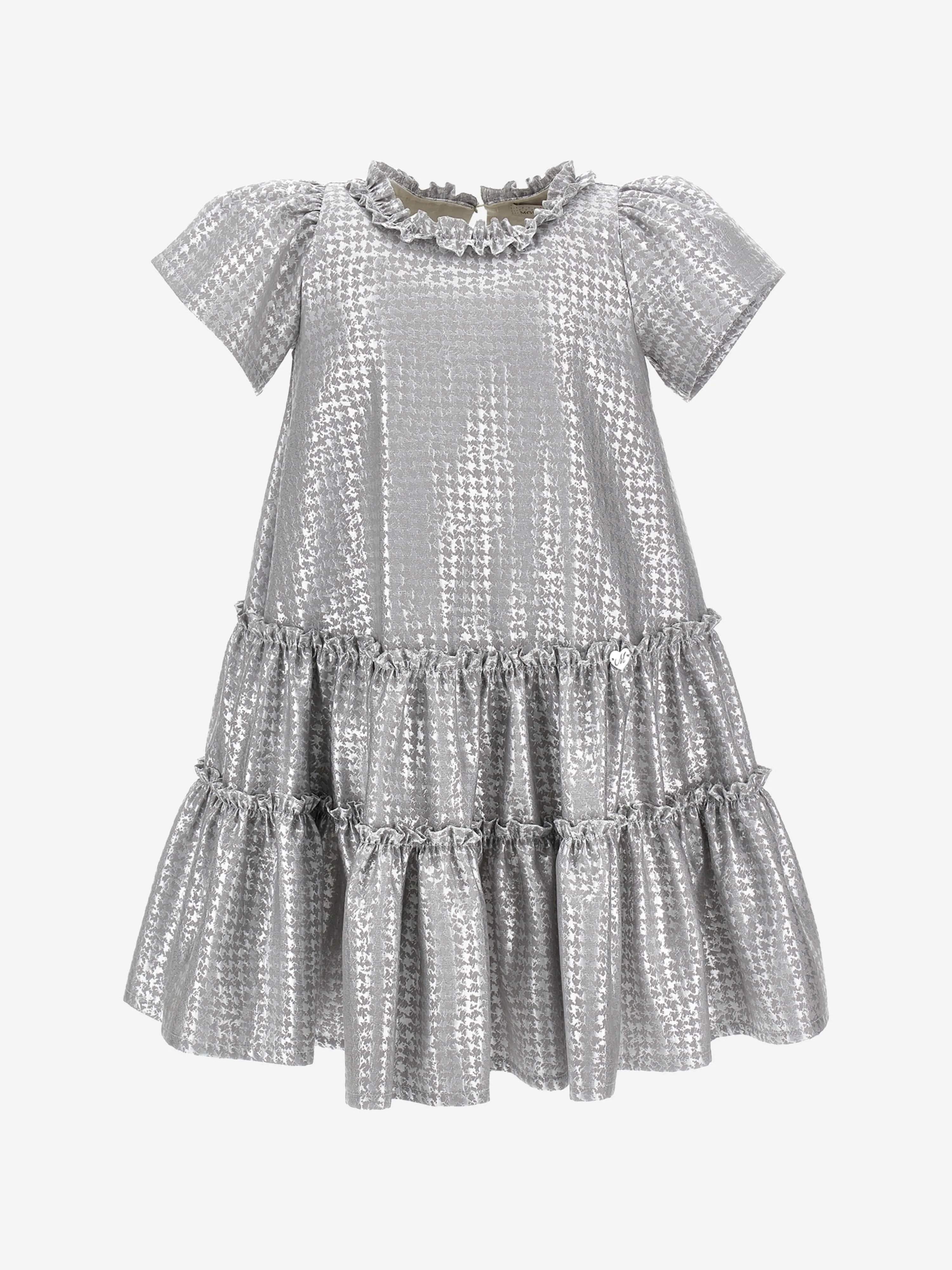 Monnalisa Girls Houndstooth Jacquard Dress in Silver