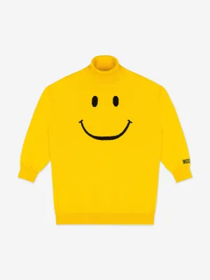 Moschino Girls Smiley Face Knitted Dress in Yellow