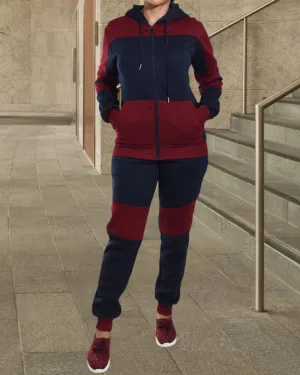 Navy and Maroon Zip up Fleece Tracksuit