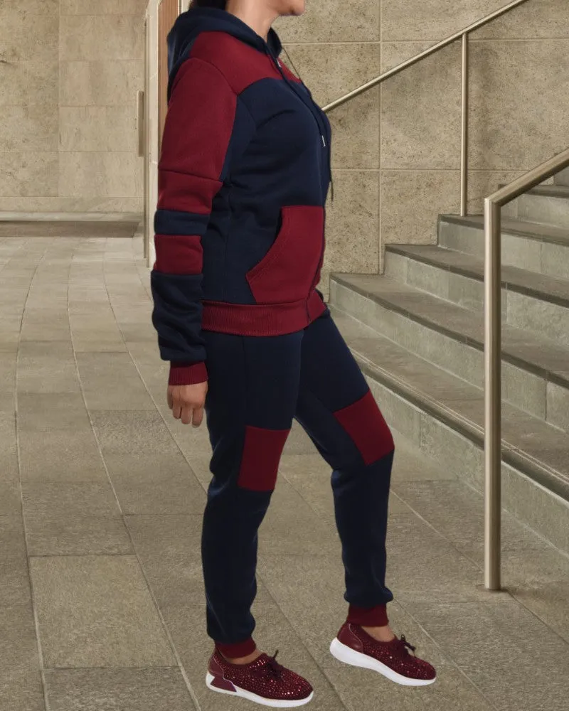 Navy and Maroon Zip up Fleece Tracksuit