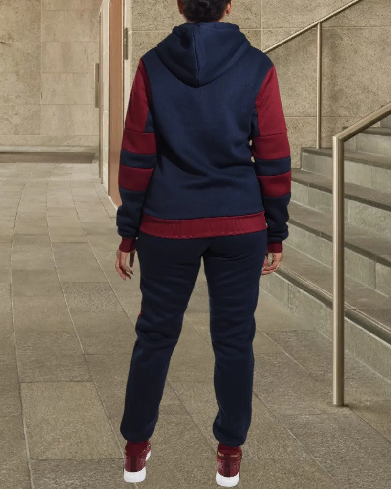 Navy and Maroon Zip up Fleece Tracksuit