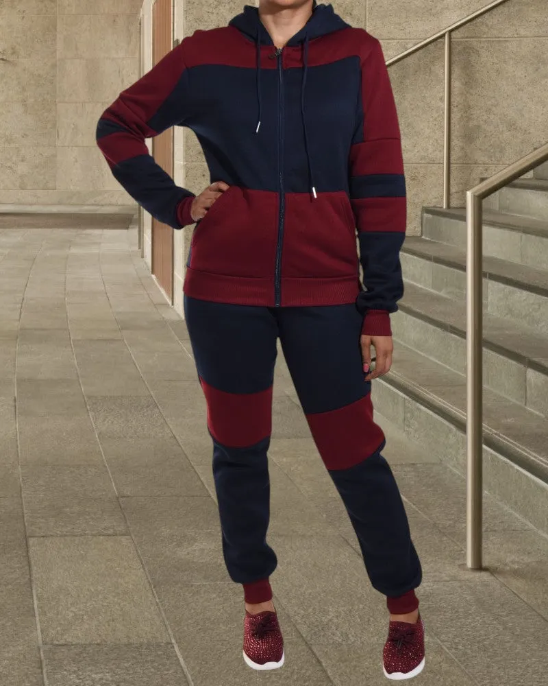 Navy and Maroon Zip up Fleece Tracksuit