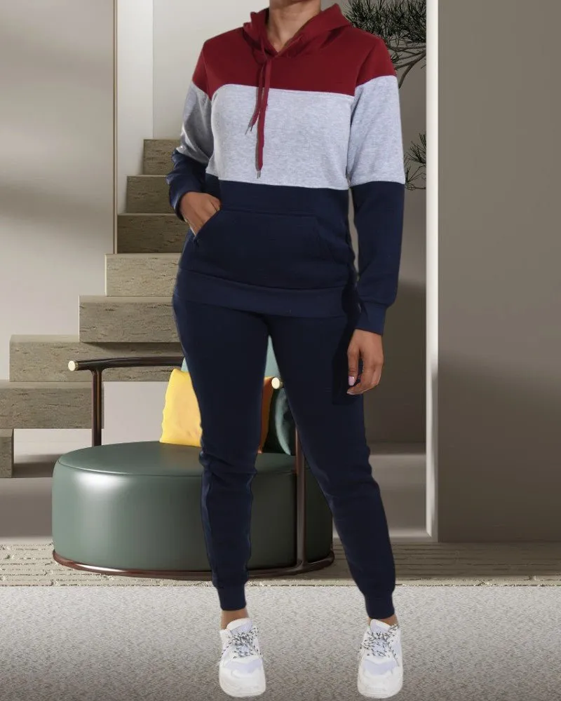 Navy Color Block Fleece Tracksuit