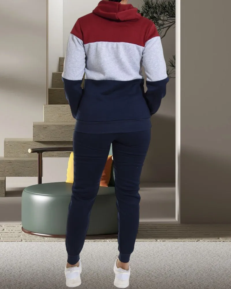 Navy Color Block Fleece Tracksuit