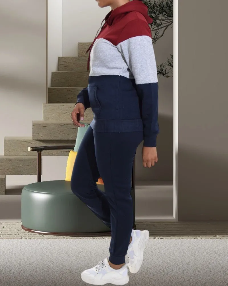 Navy Color Block Fleece Tracksuit