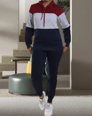Navy Color Block Fleece Tracksuit