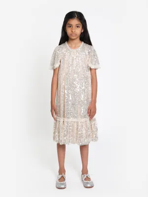 Needle & Thread Girls Mila Gloss Dress in Cream