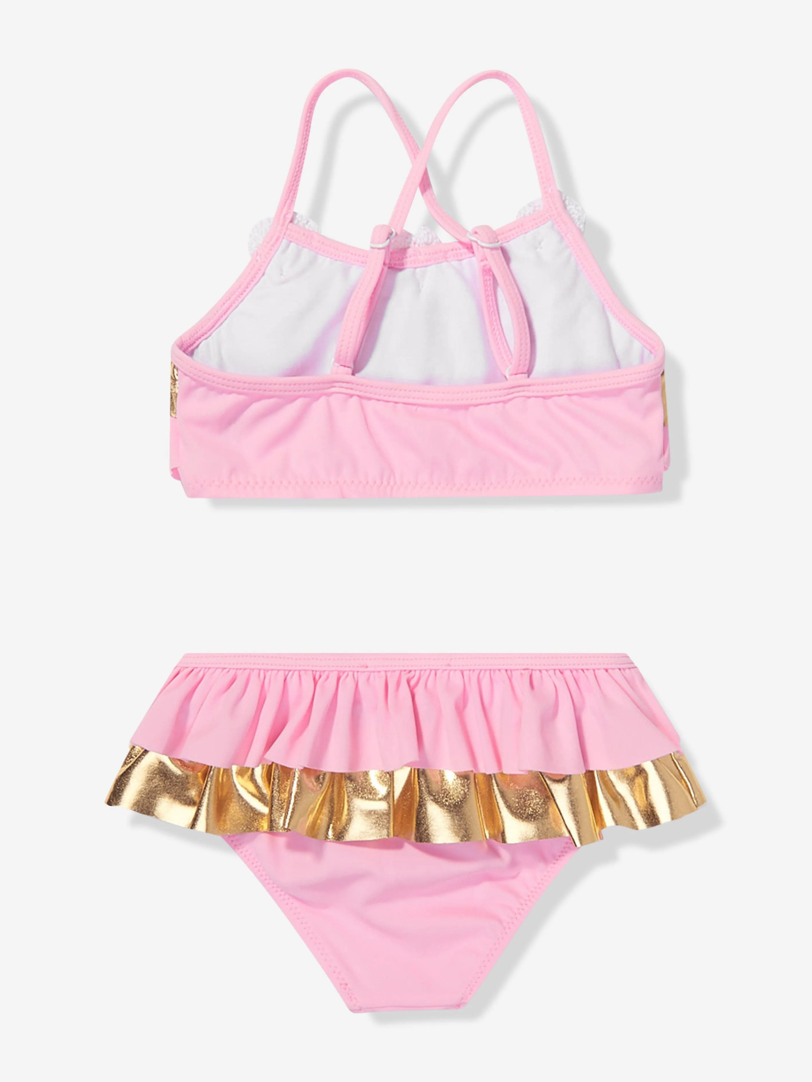 Nessi Byrd Girls Frilly Crochet Flower River Bikini in Pink