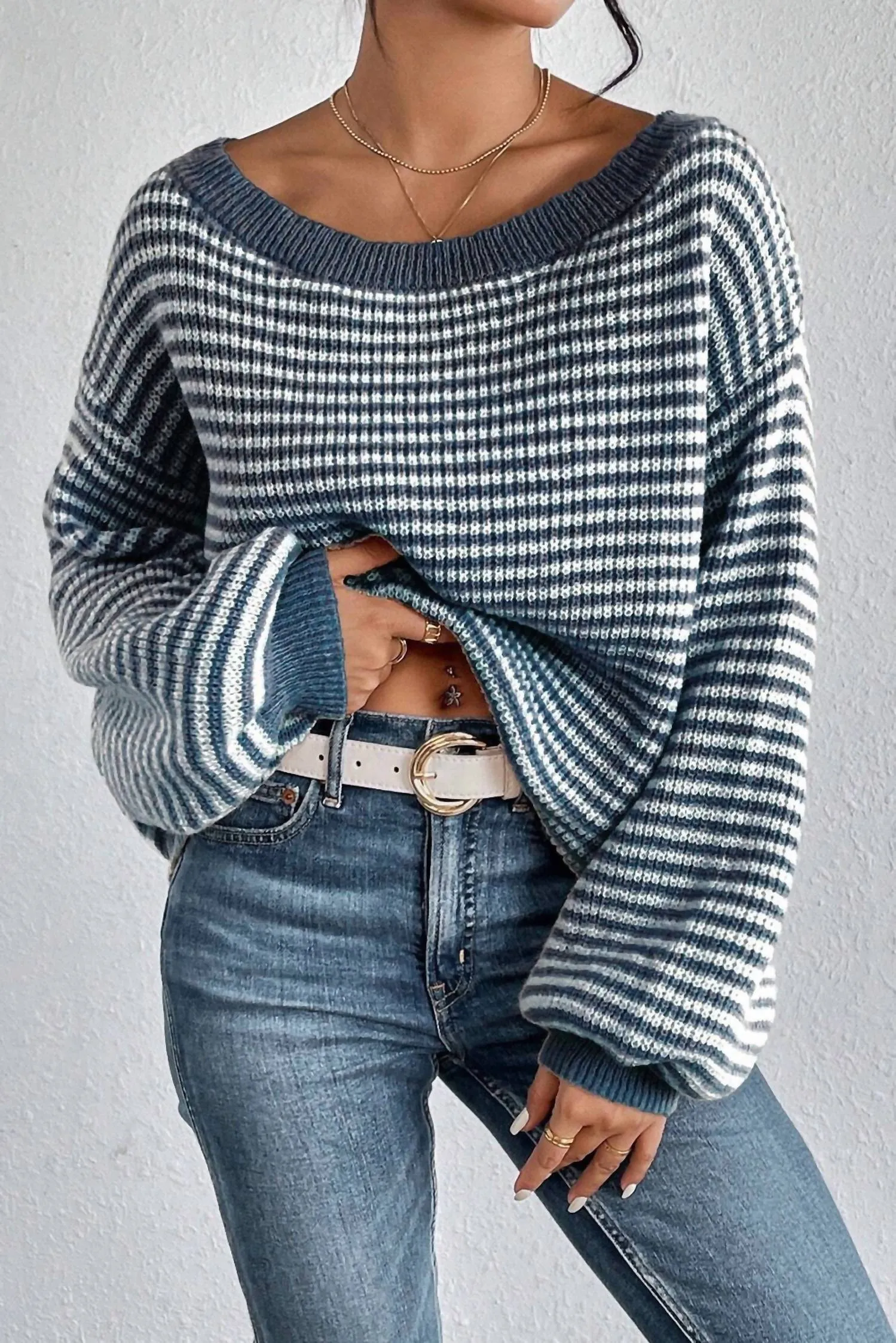 Off-The-Shoulder Sweater In Blue Horizon