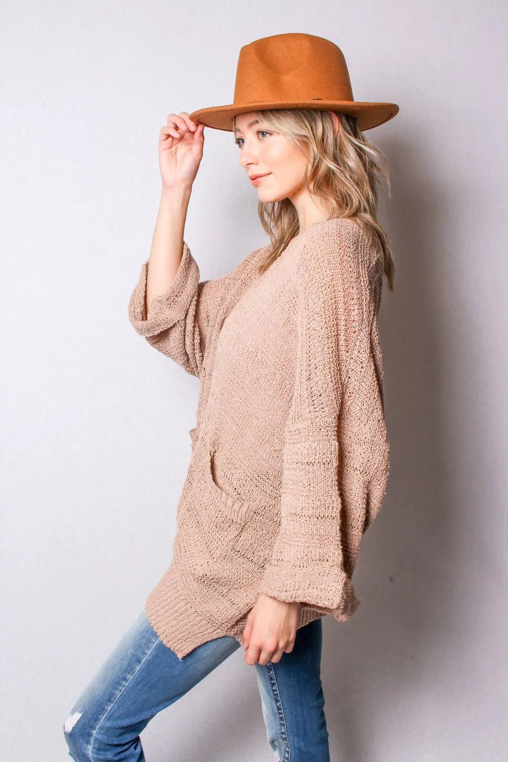 Open Front Cardigan In Tan