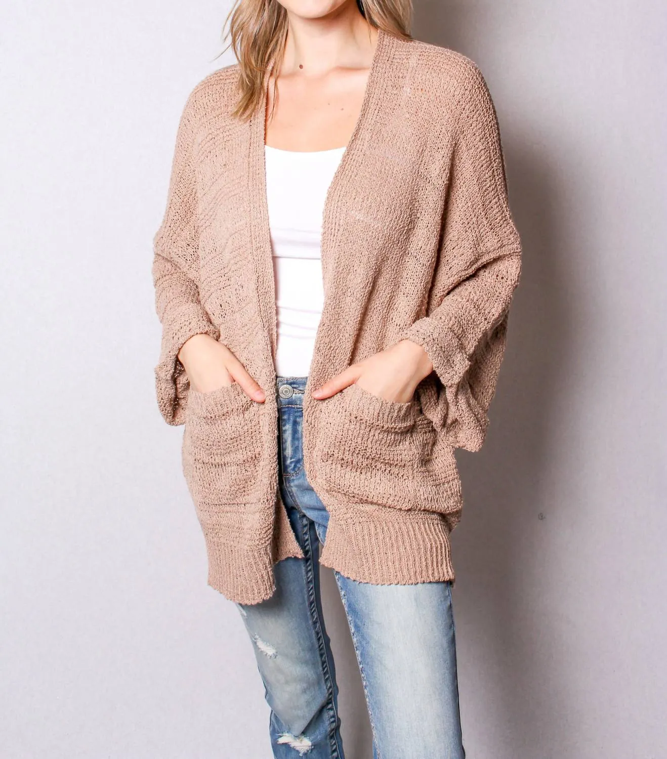 Open Front Cardigan In Tan