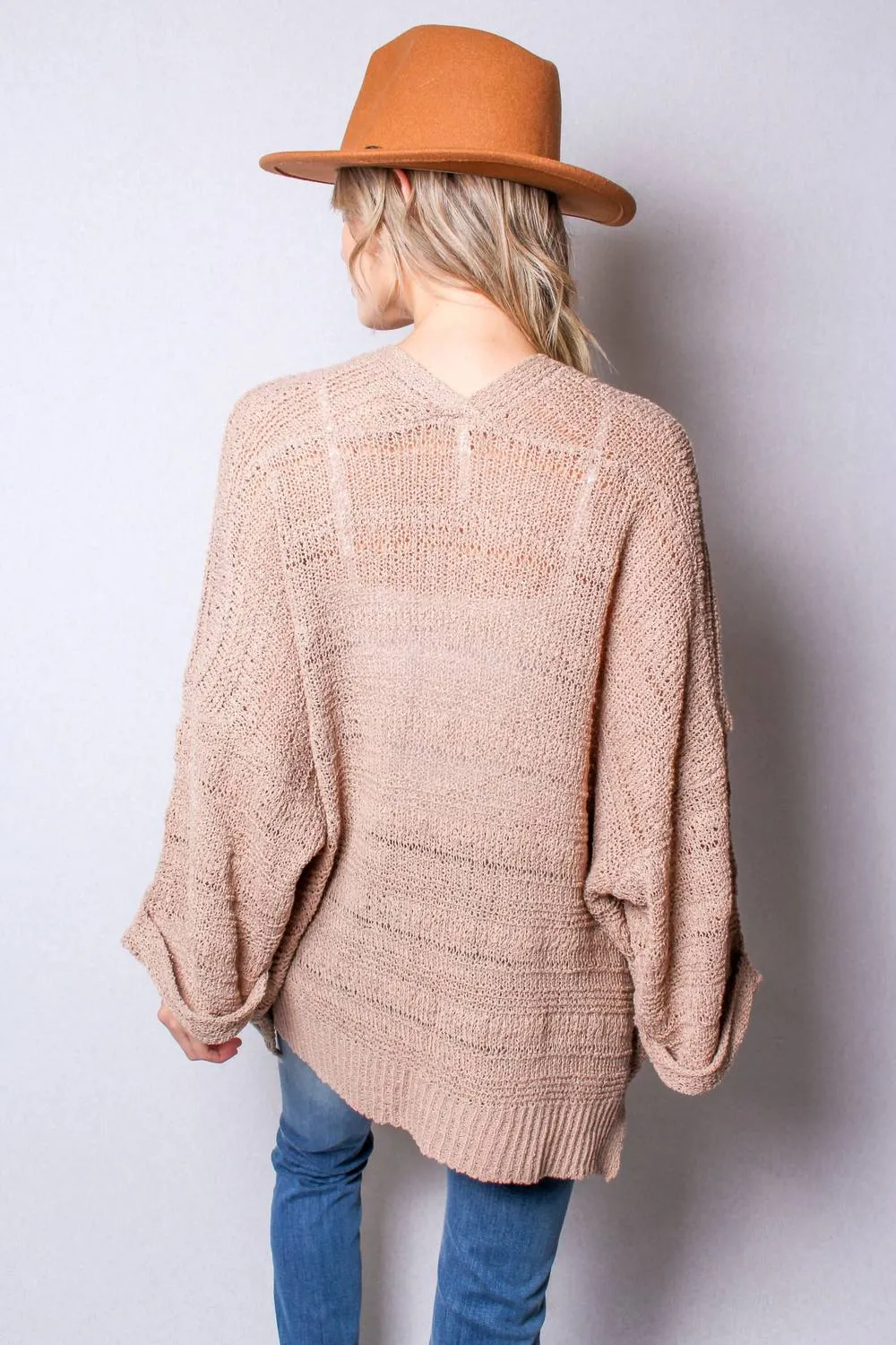 Open Front Cardigan In Tan
