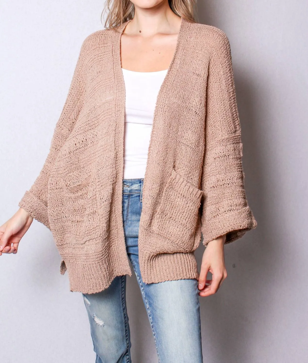 Open Front Cardigan In Tan