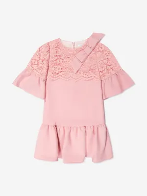 Patachou Girls Crepe and Lace Dress in Pink
