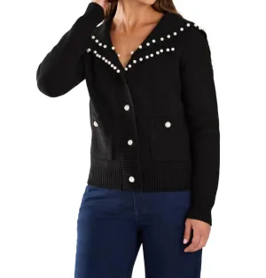 Pearl Embellishment Cardigan In Black