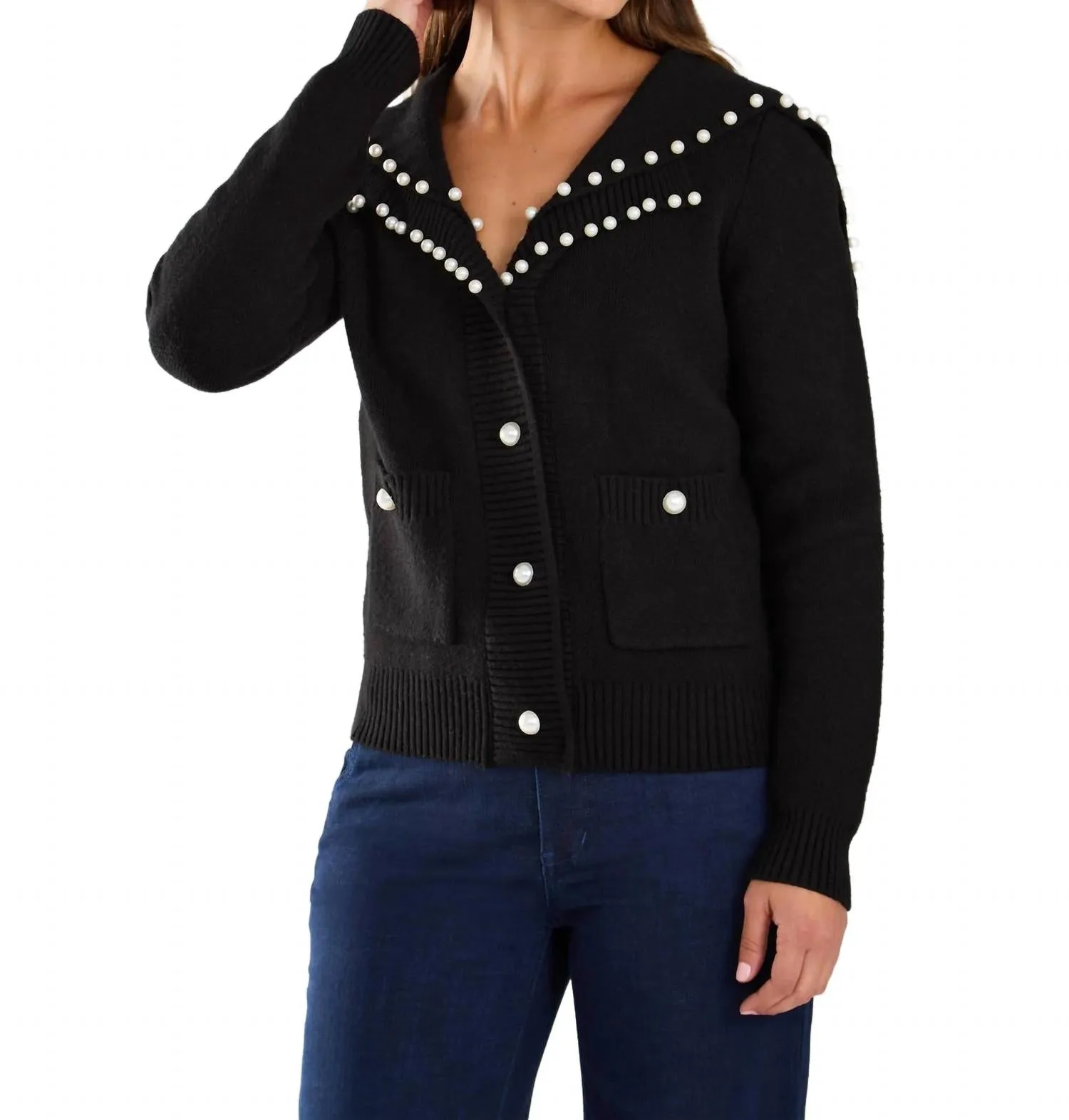 Pearl Embellishment Cardigan In Black