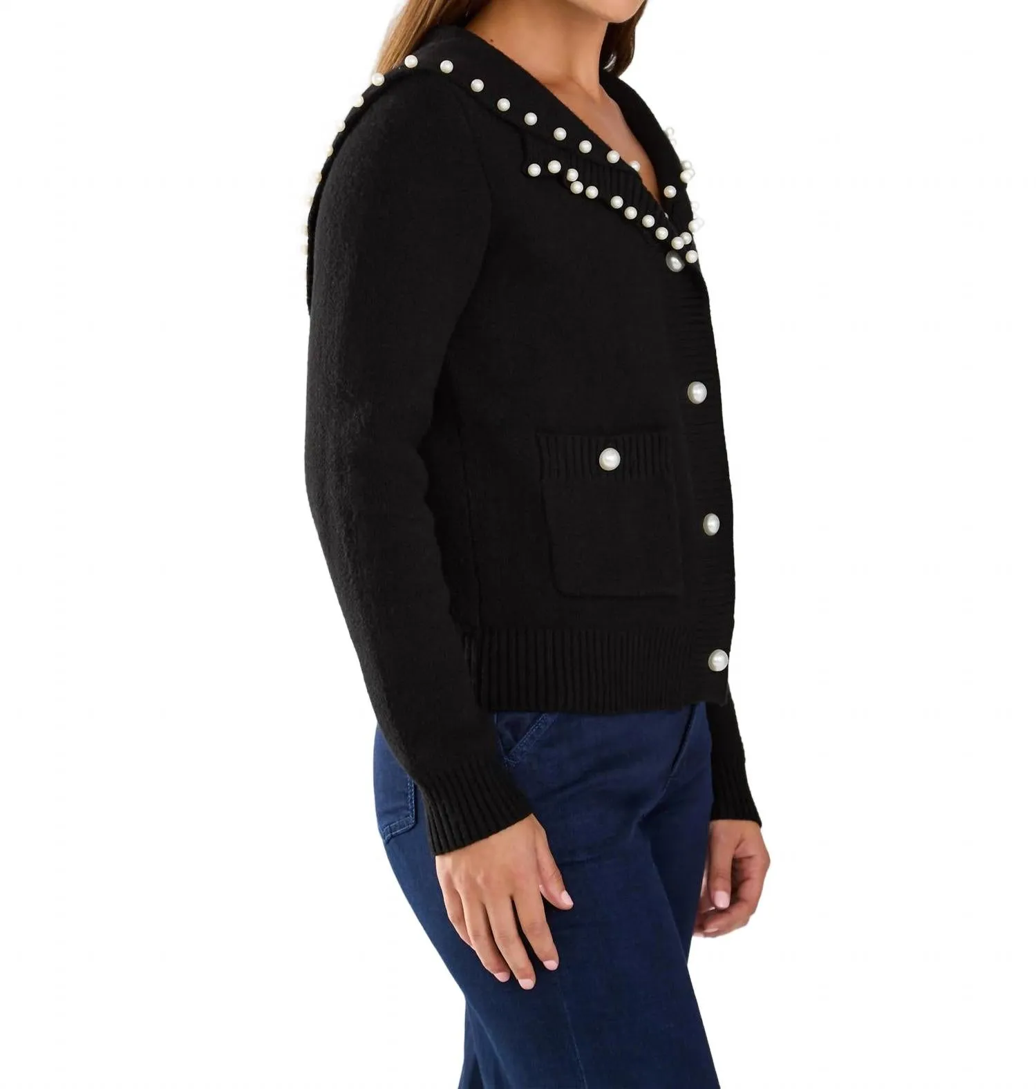 Pearl Embellishment Cardigan In Black