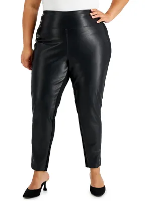 Plus Womens Faux Leather Stretch Leggings