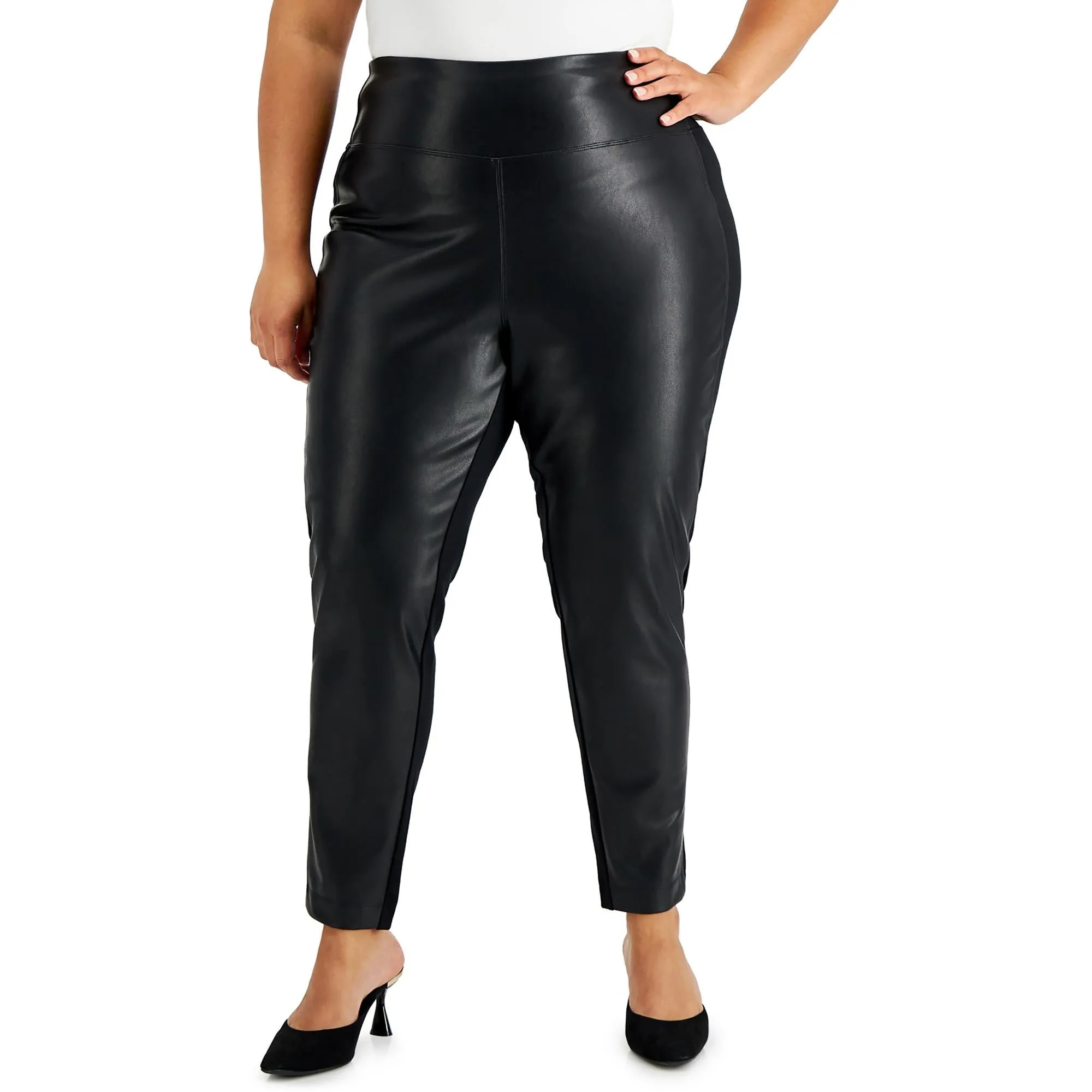 Plus Womens Faux Leather Stretch Leggings