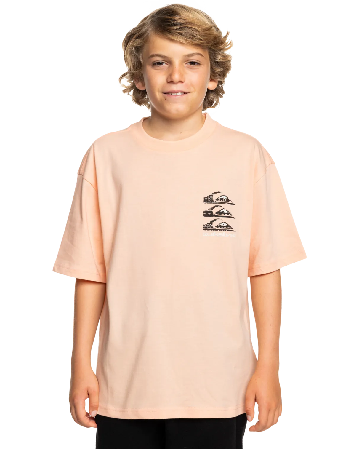Quiksilver Clothing Boys Vertical Logos T-Shirt in Peach Parfait