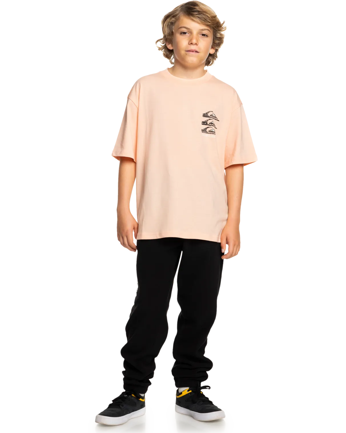 Quiksilver Clothing Boys Vertical Logos T-Shirt in Peach Parfait