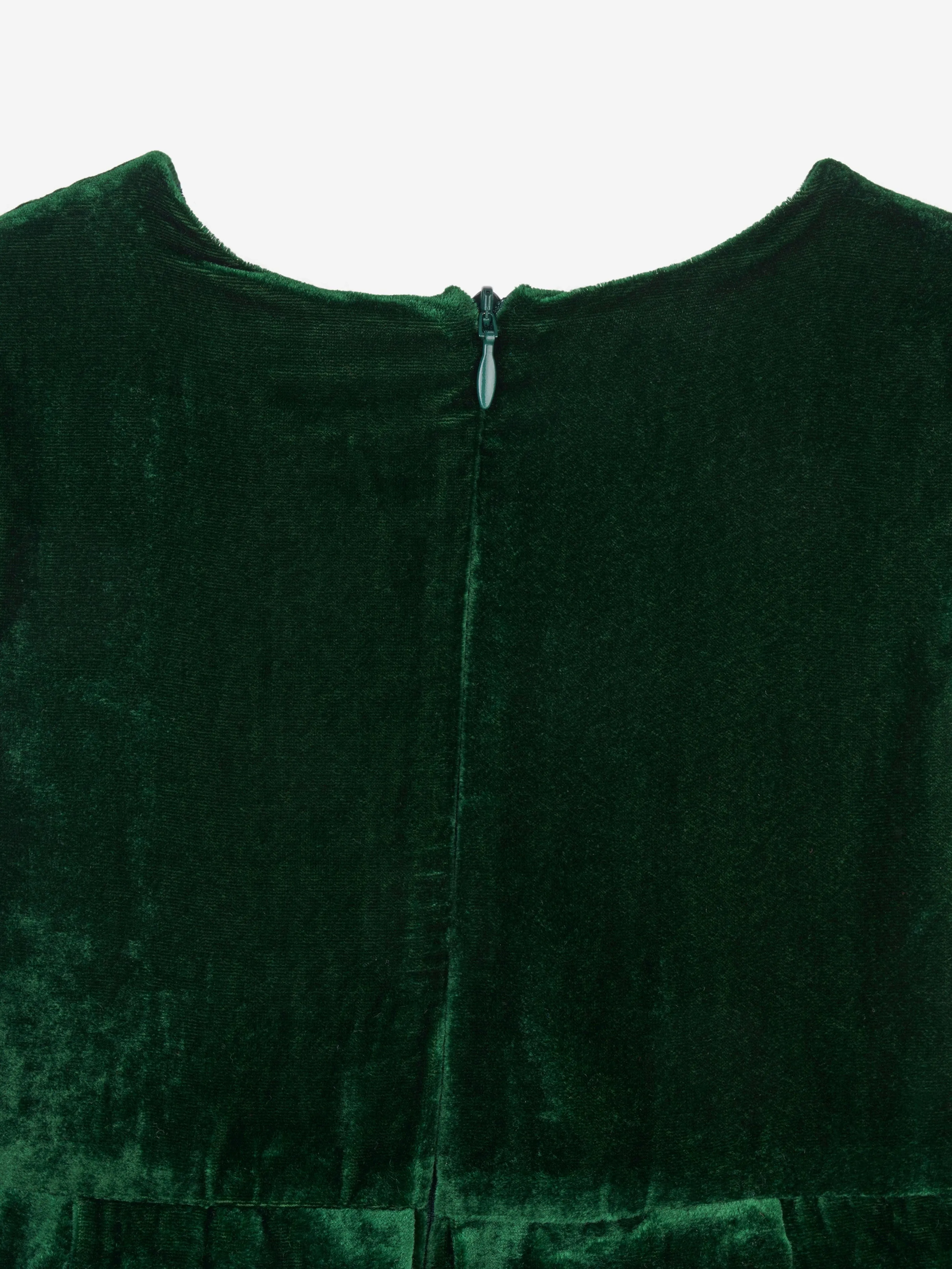 Rachel Riley Girls Tartan Bow Velvet Dress in Green