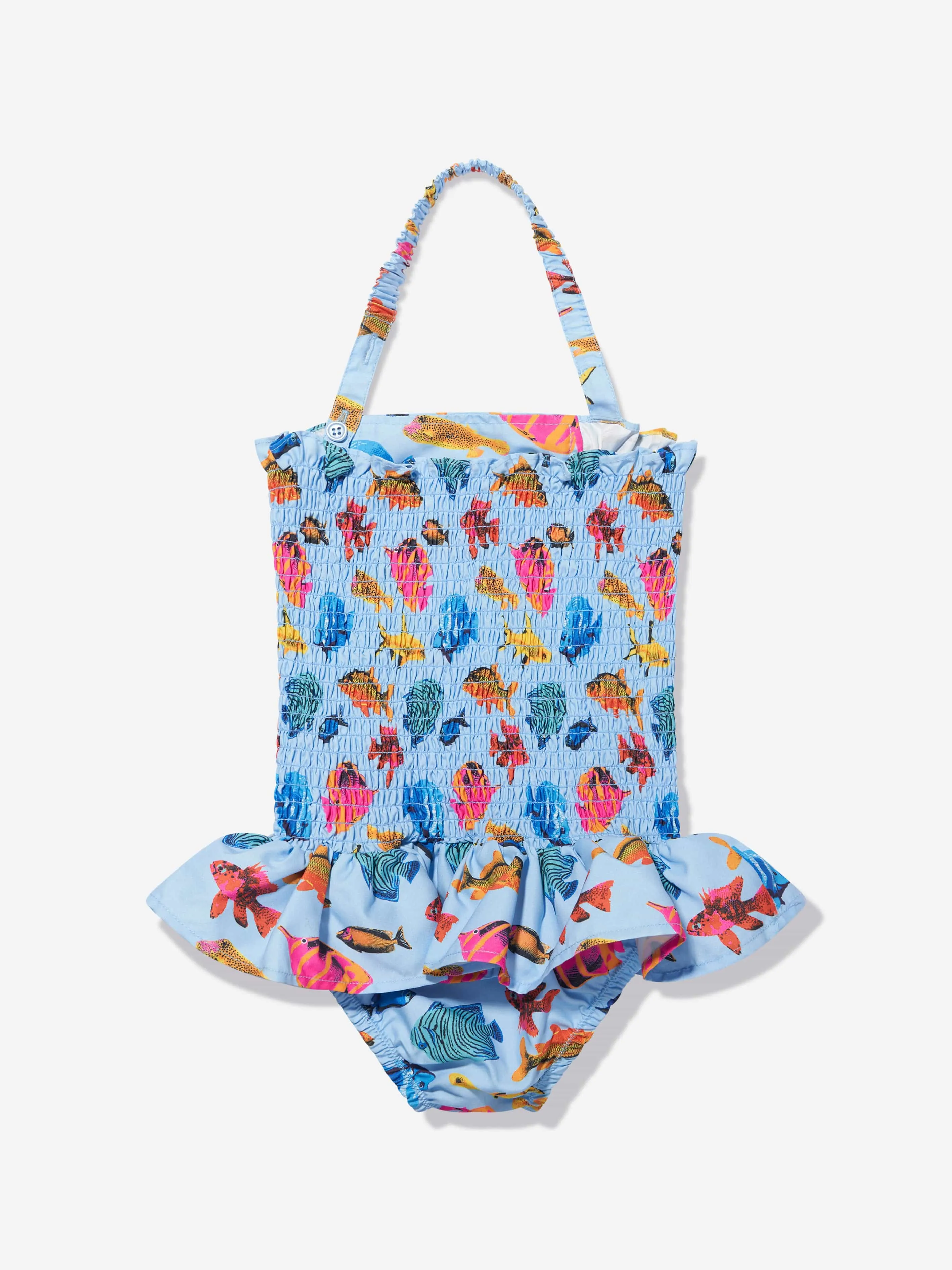 Rachel Riley Girls Tropical Fish Ruched Swimsuit in Multicolour