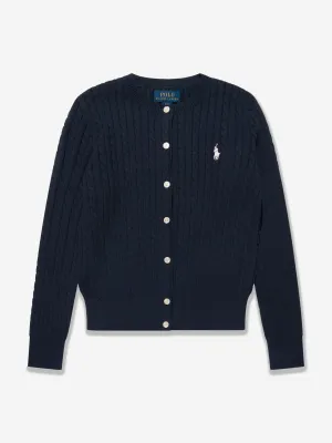 Ralph Lauren Girls Mini Cable Knit Cardigan in Navy