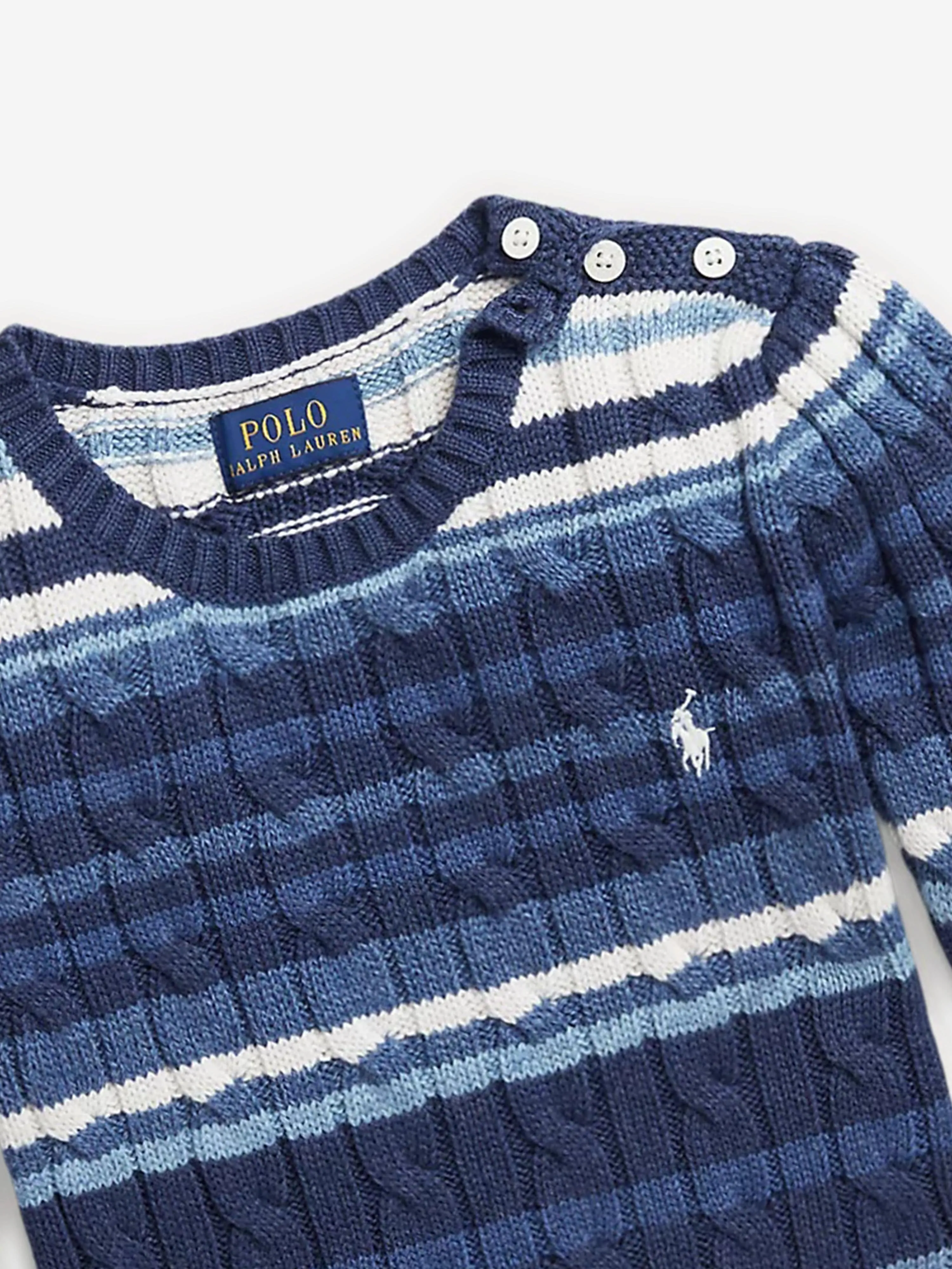 Ralph Lauren Girls Striped Logo Jumper in Blue
