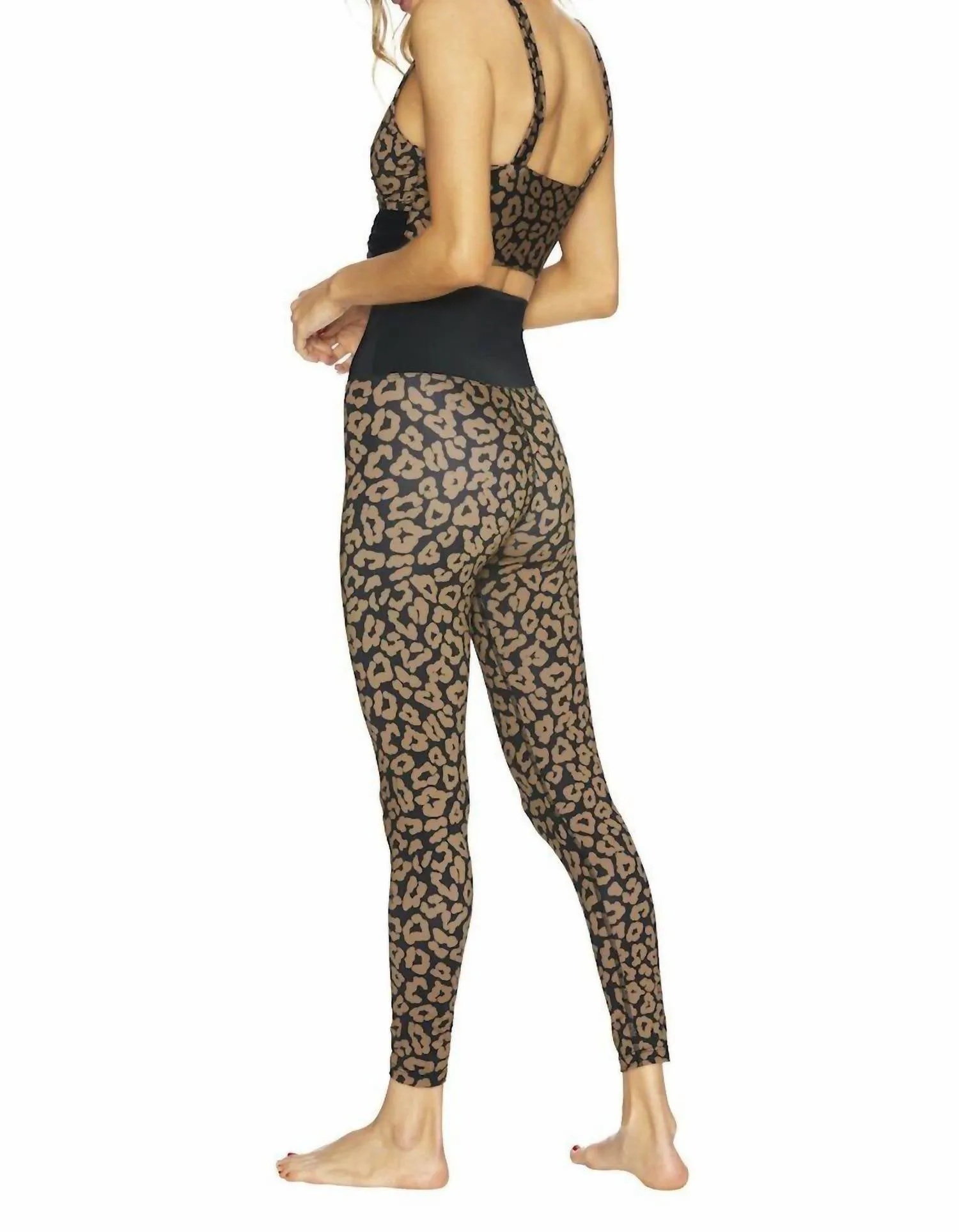 Reverse Leopard High Rise Yoga Athletic Leggings In Brown