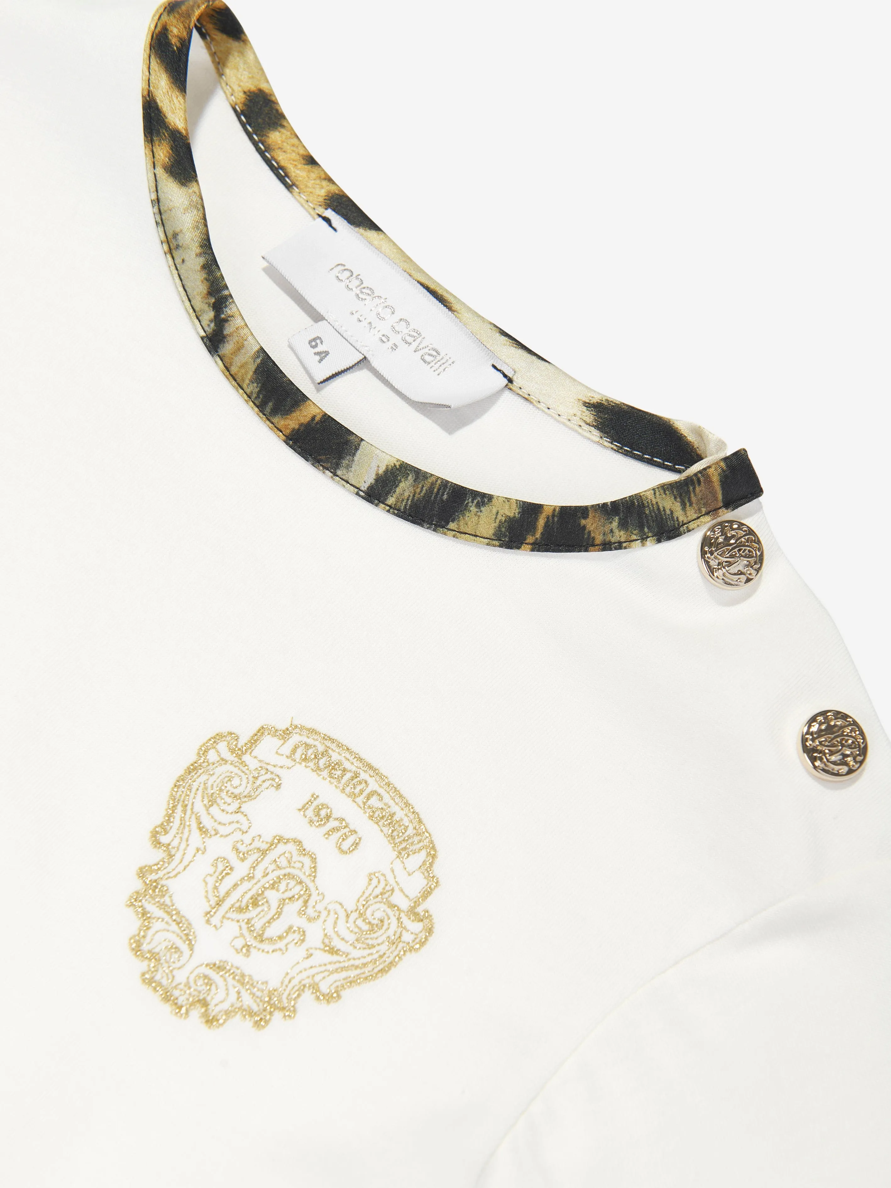 Roberto Cavalli Girls Silk and Jersey Jaguar in White