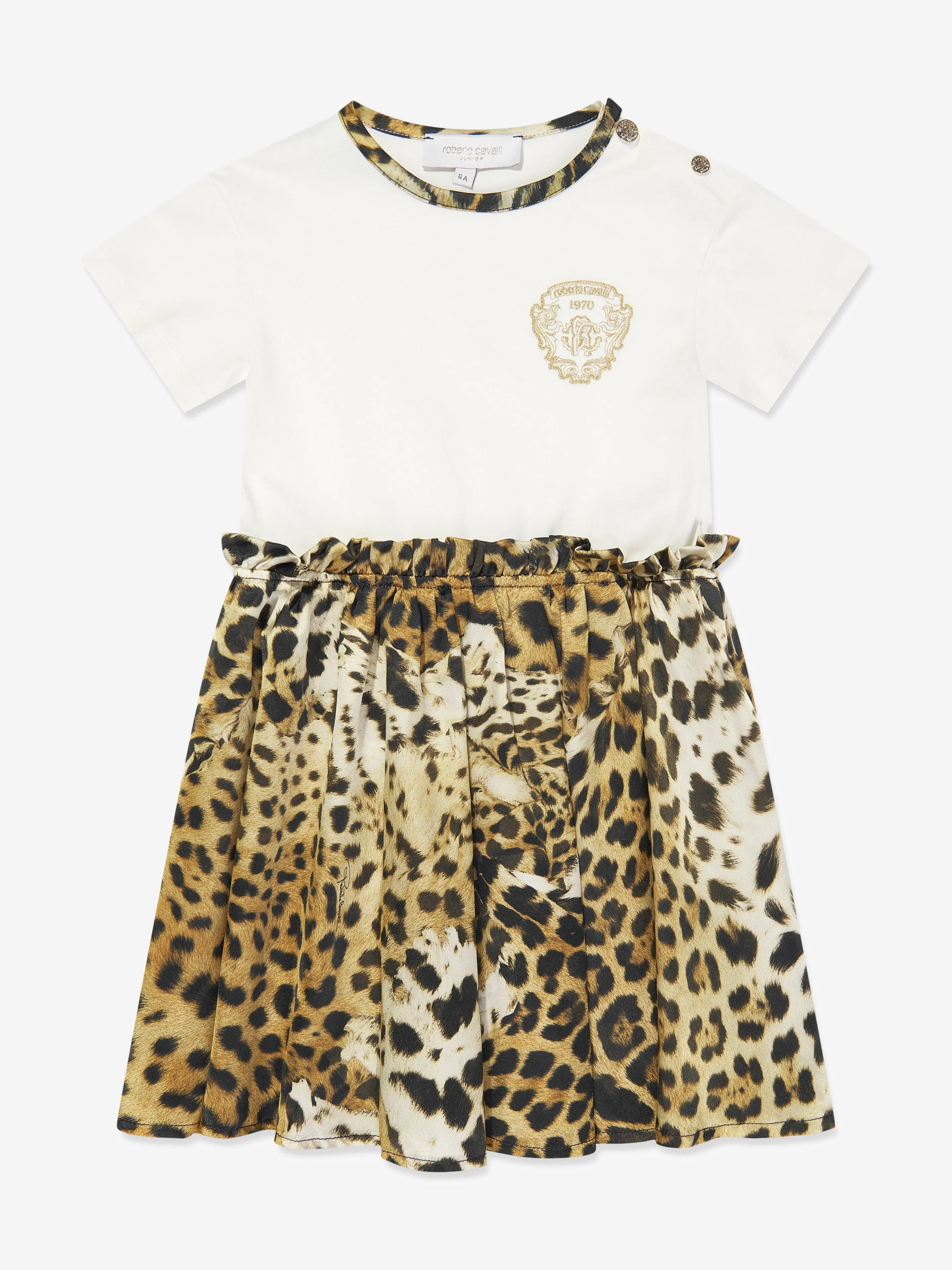 Roberto Cavalli Girls Silk and Jersey Jaguar in White