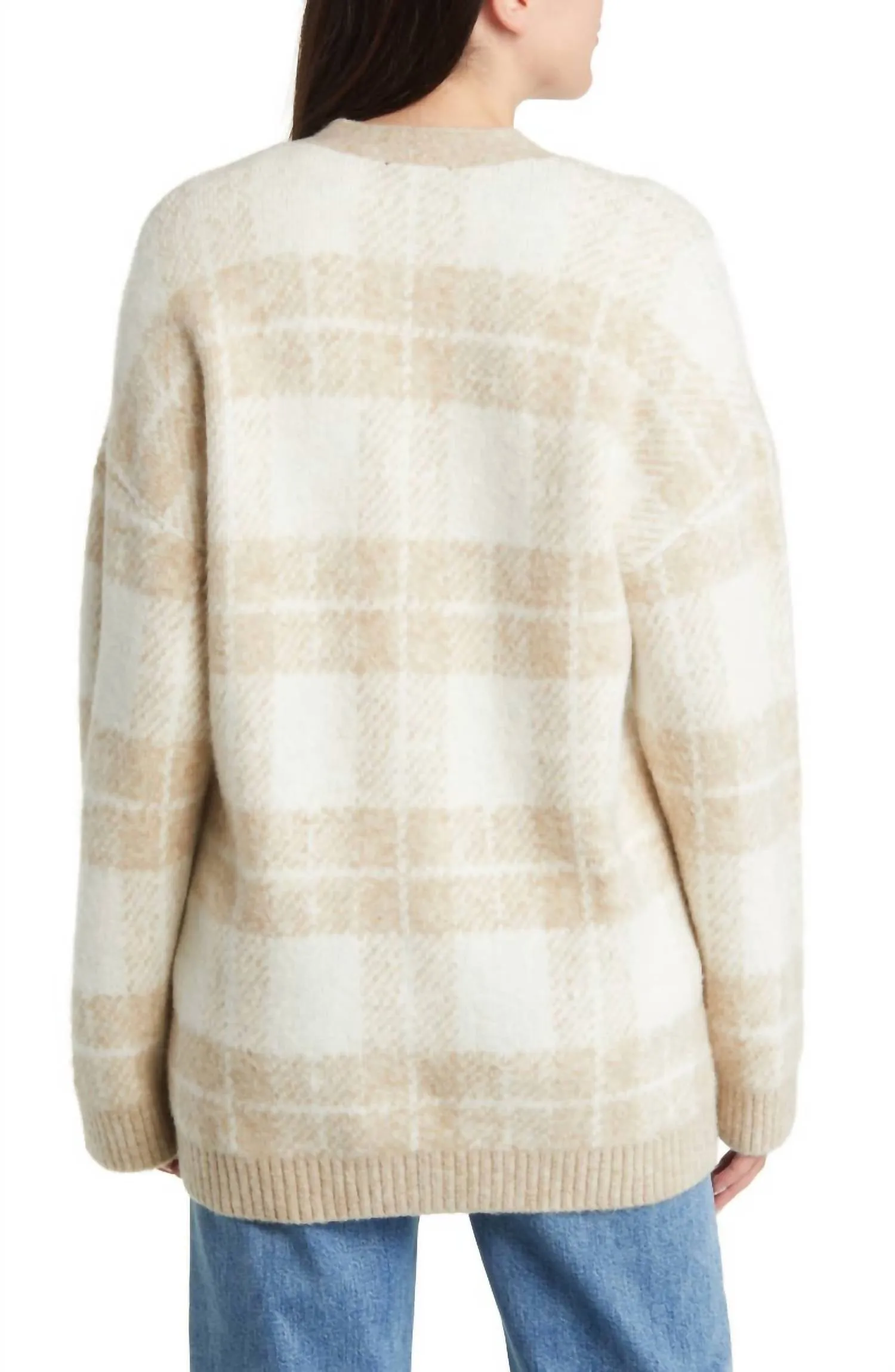 Runi Cardigan In Ivory Sand Plaid