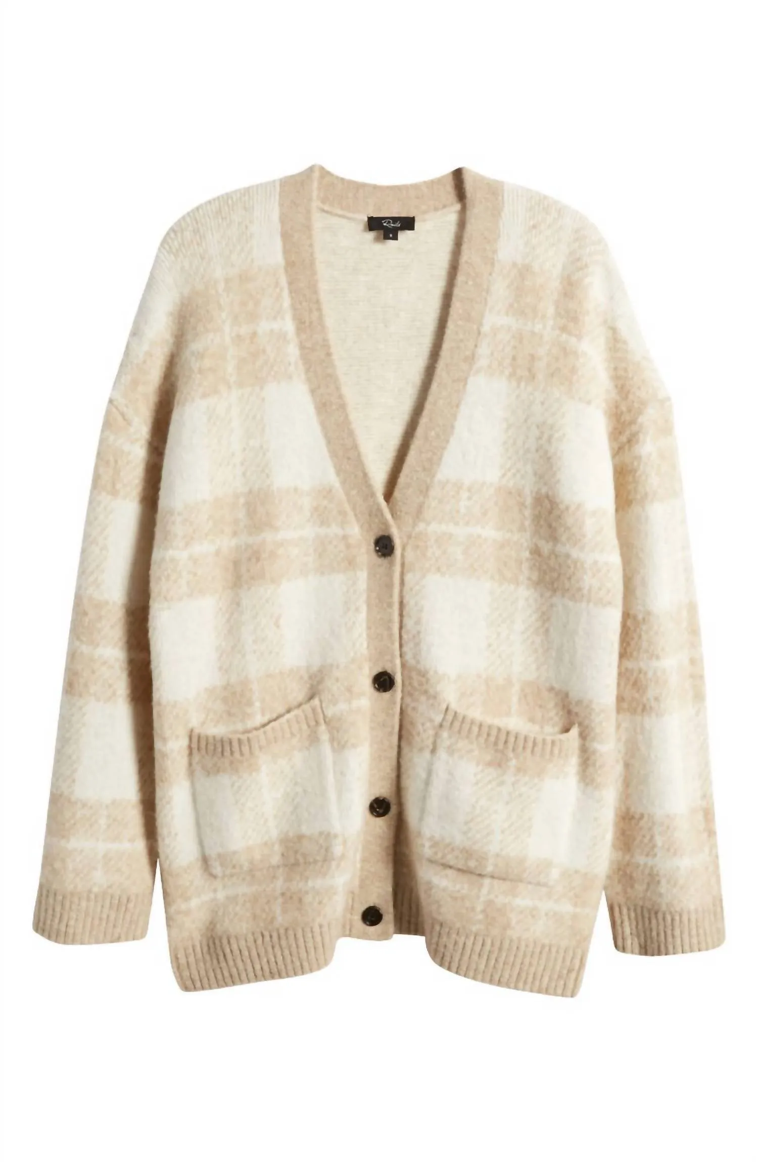 Runi Cardigan In Ivory Sand Plaid