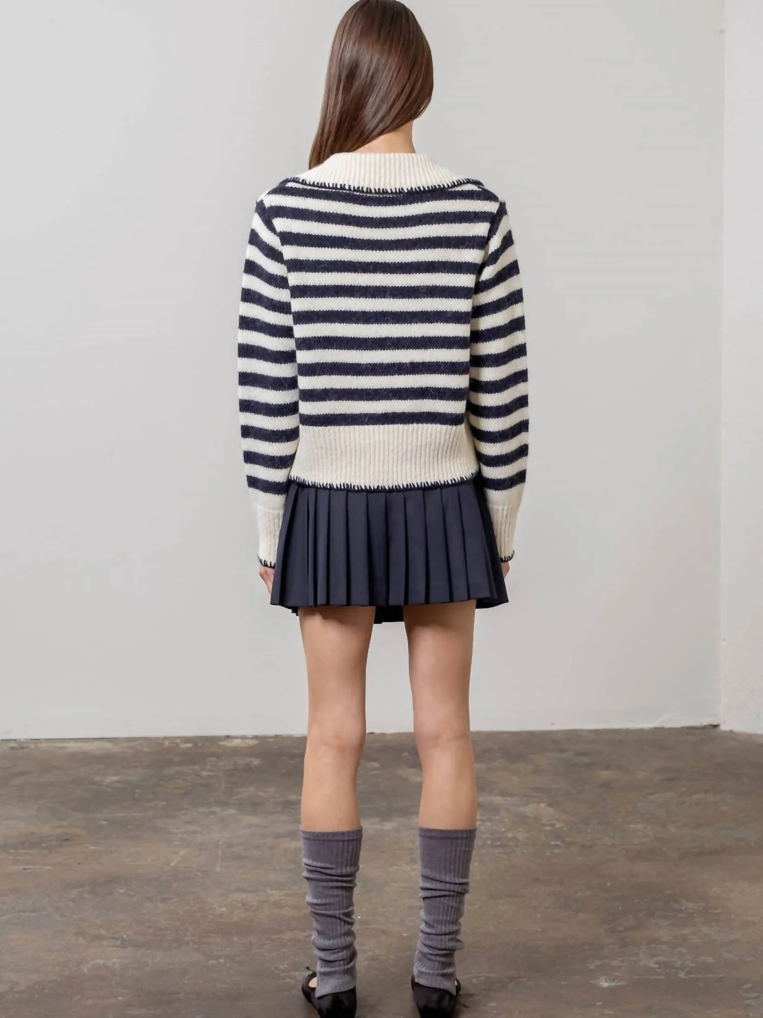 Sailor Collar Tie Front Cardigan In Ivory