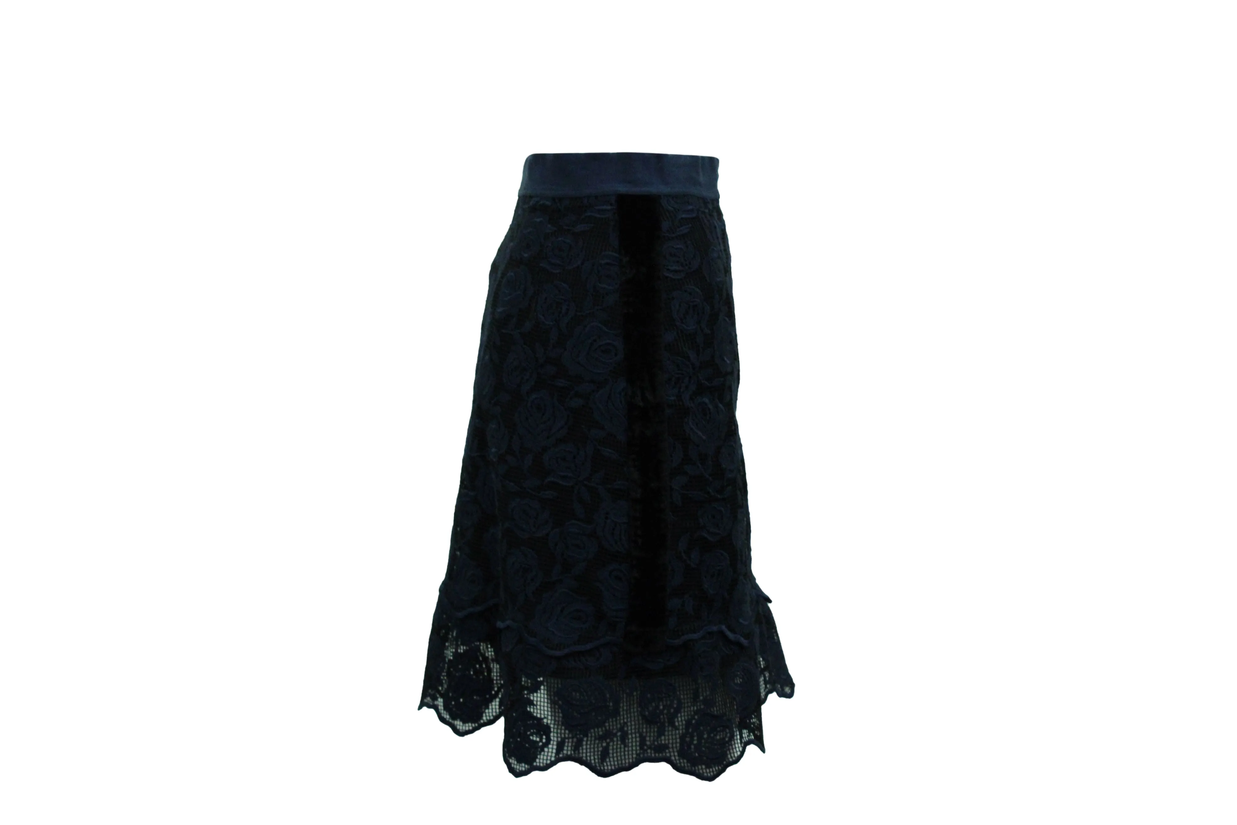 Sandro Dee Rose Pattern Lace Skirt in Navy Blue Polyester