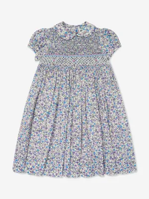 Sarah Louise Girls Cotton Flower Dress in Purple