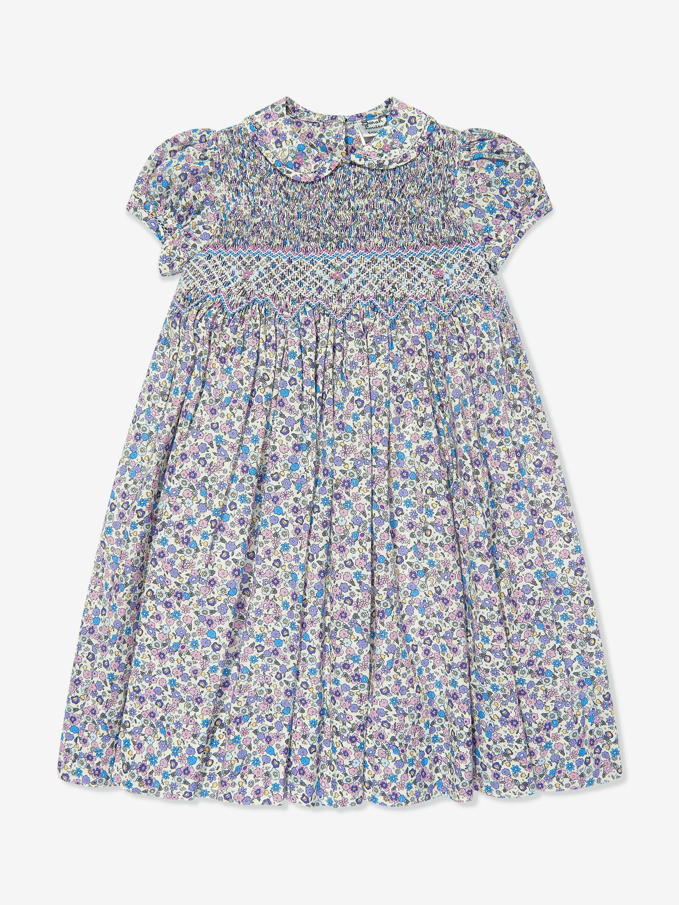 Sarah Louise Girls Cotton Flower Dress in Purple