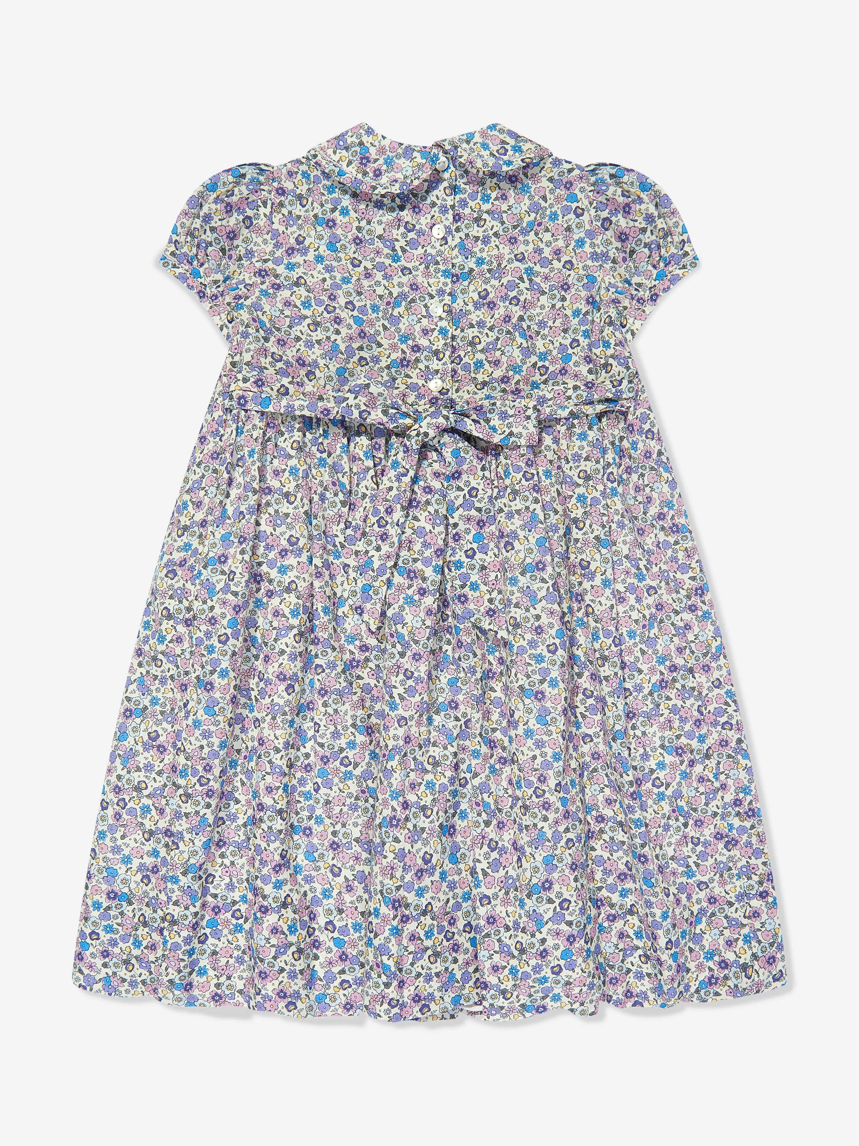 Sarah Louise Girls Cotton Flower Dress in Purple