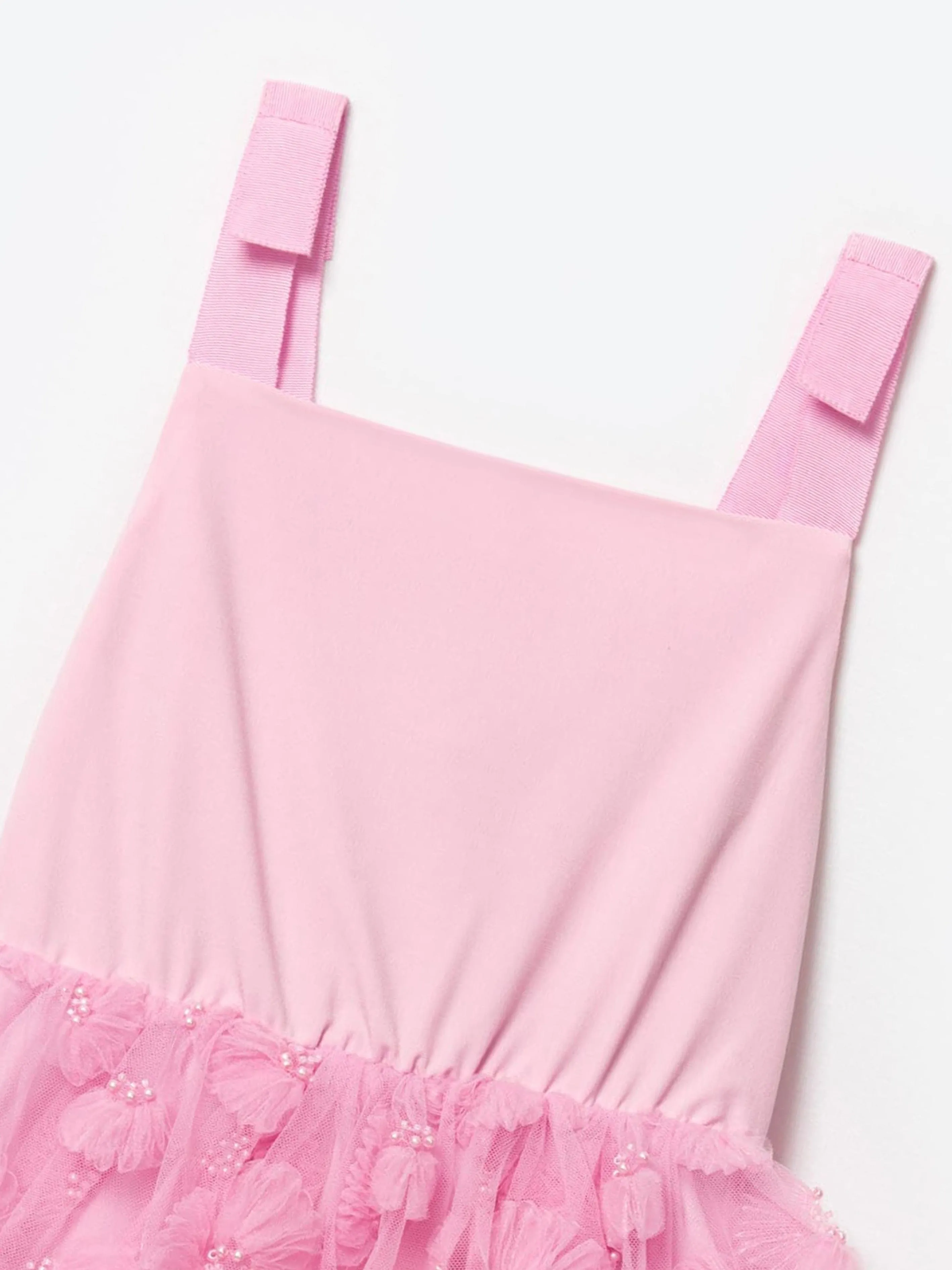 Self Portrait Girls Jersey and Tulle Dress in Pink