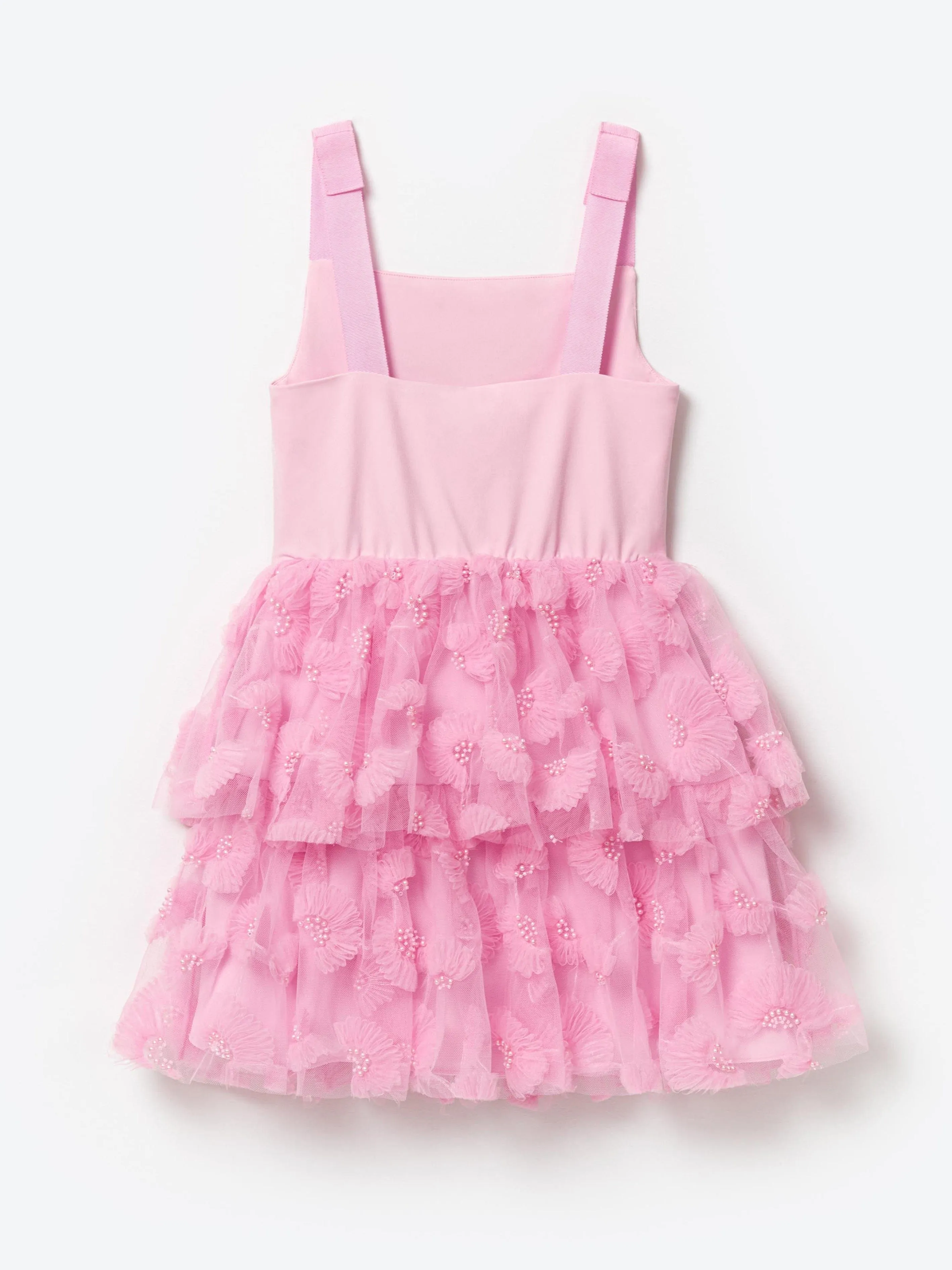Self Portrait Girls Jersey and Tulle Dress in Pink