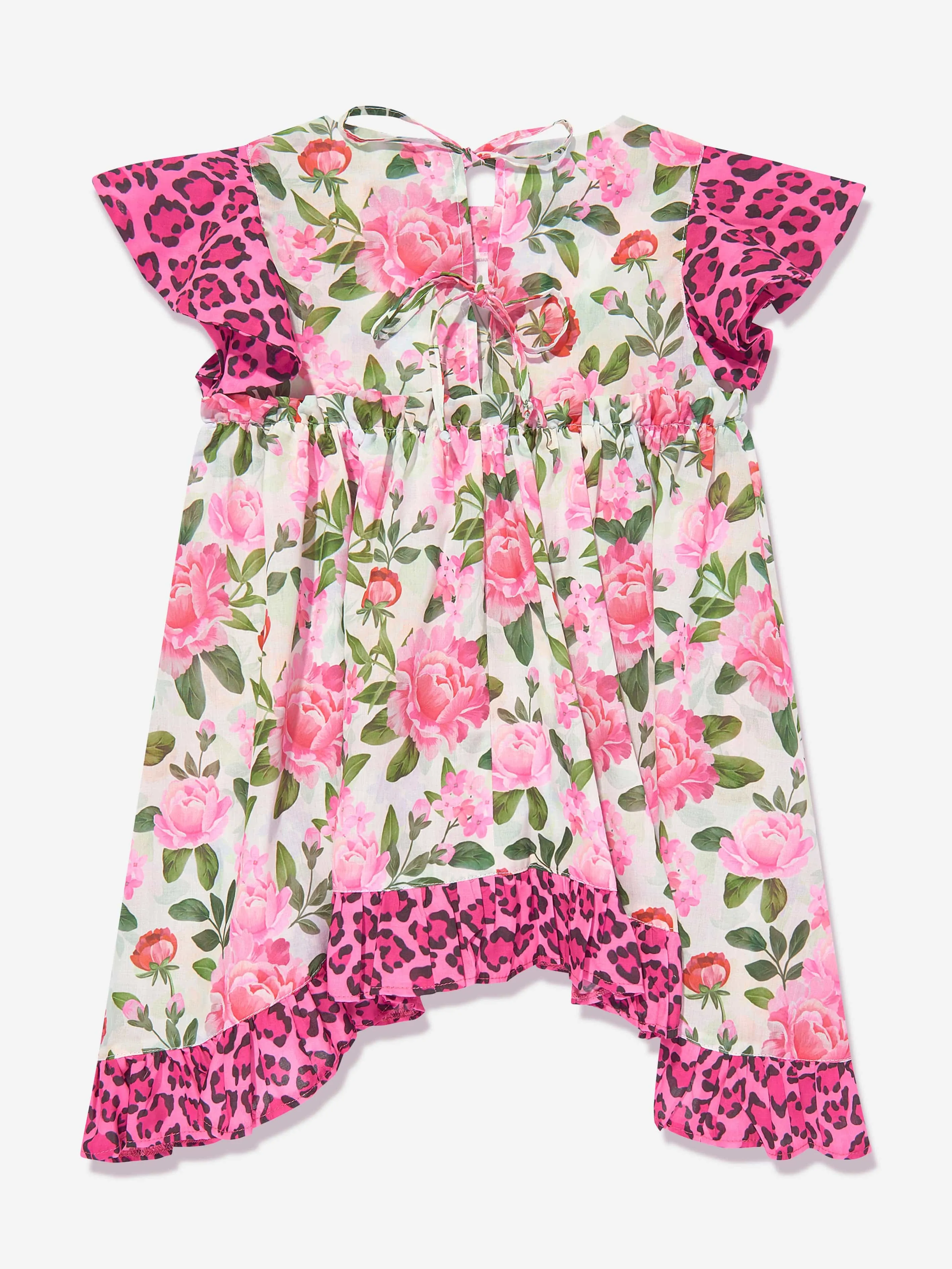 Selini Action Girls Floral And Leopard Dress in Multicolour