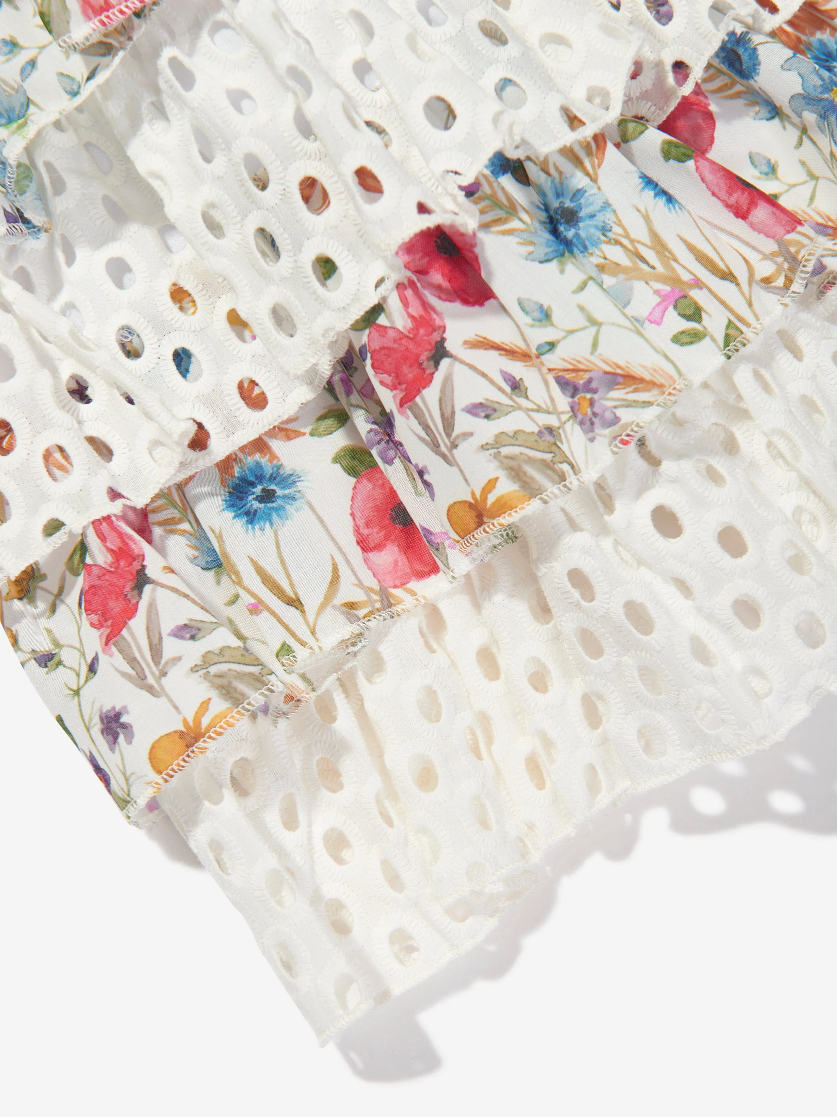 Selini Action Girls Floral Broderie Anglaise Dress in White