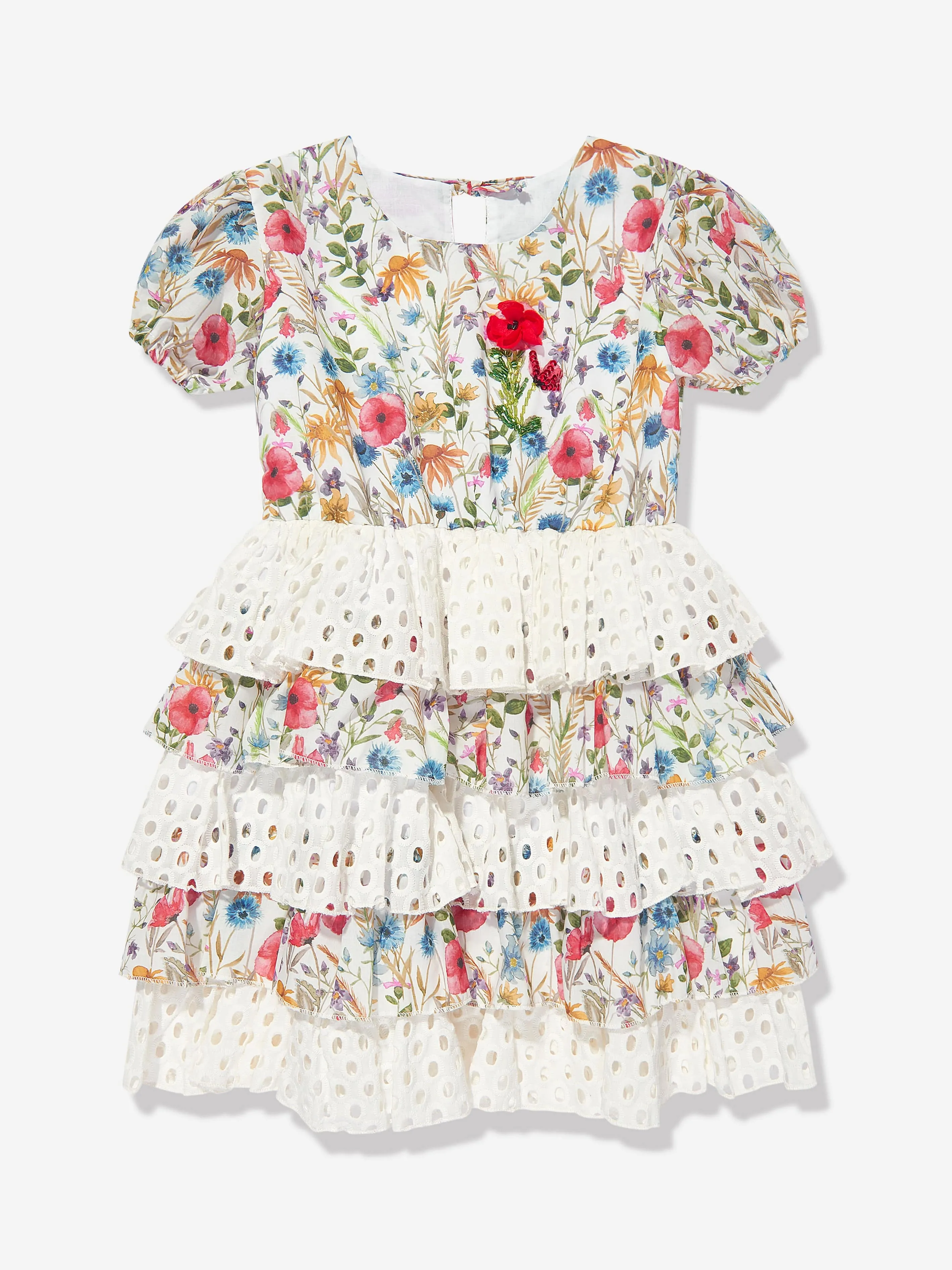 Selini Action Girls Floral Broderie Anglaise Dress in White